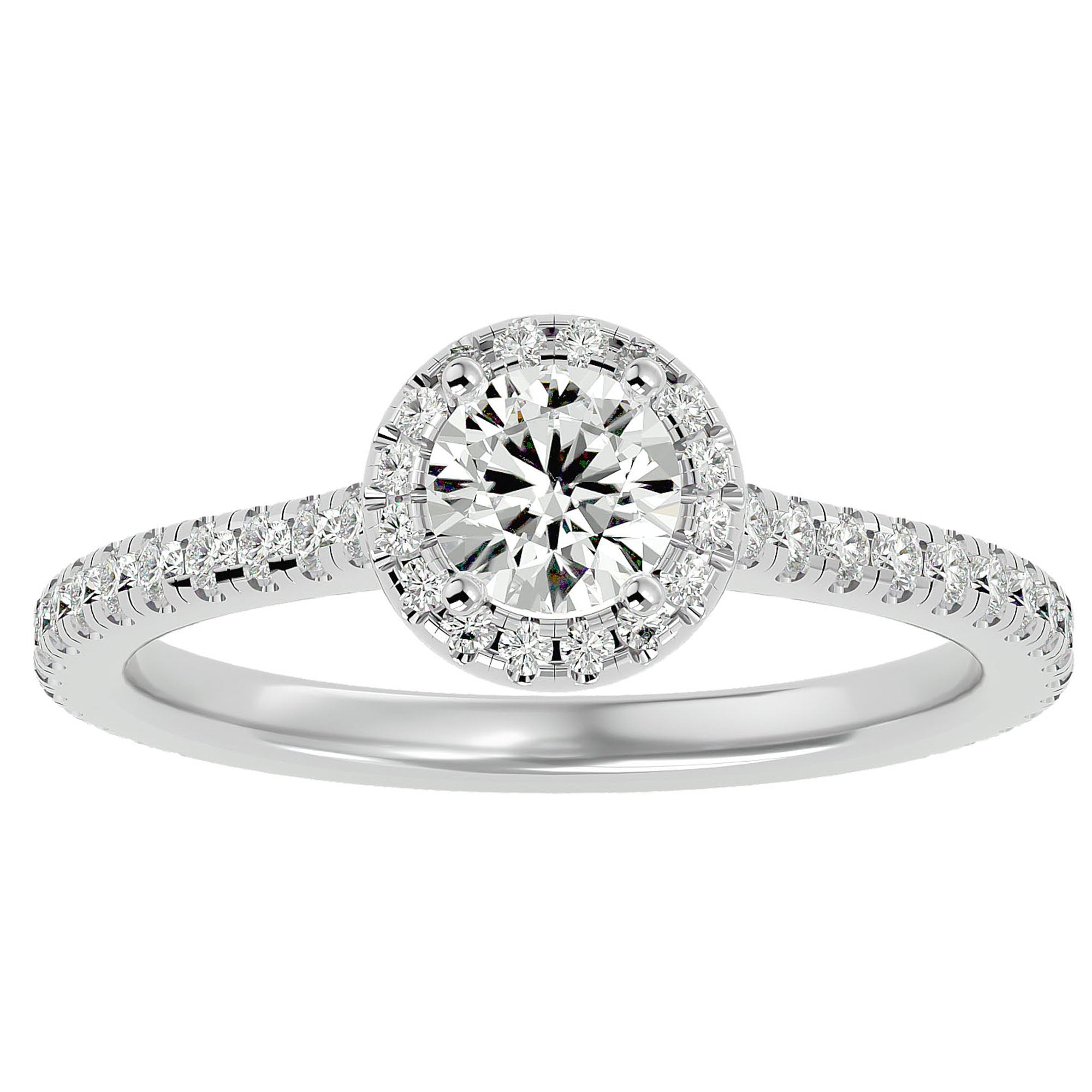 Inel de Logodnă Oxford din Aur 14k cu Moissanite Brilliant Halo Pavé de 0.86 ct din 14k Aur Alb - Castelo.ro