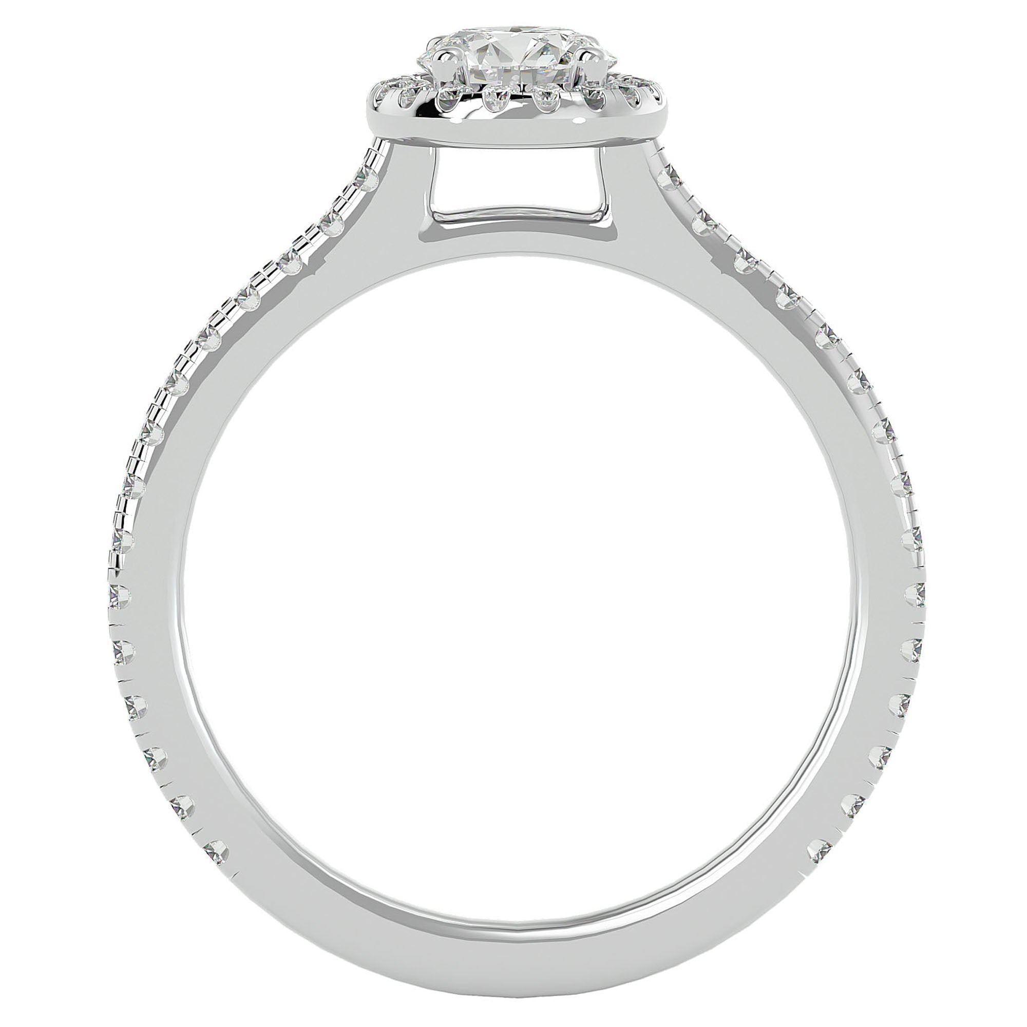 Inel de Logodnă Oxford din Aur 14k cu Moissanite Brilliant Halo Pavé de 0.86 ct din 14k Aur Alb - Castelo.ro