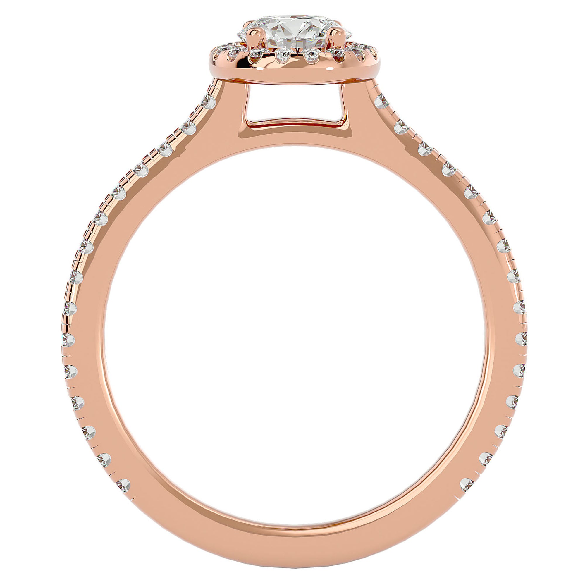 Inel de Logodnă Oxford cu Diamante Create în Laborator Brilliant Halo Pavé de 0.86 ct din 18k Aur Roz - Castelo.ro