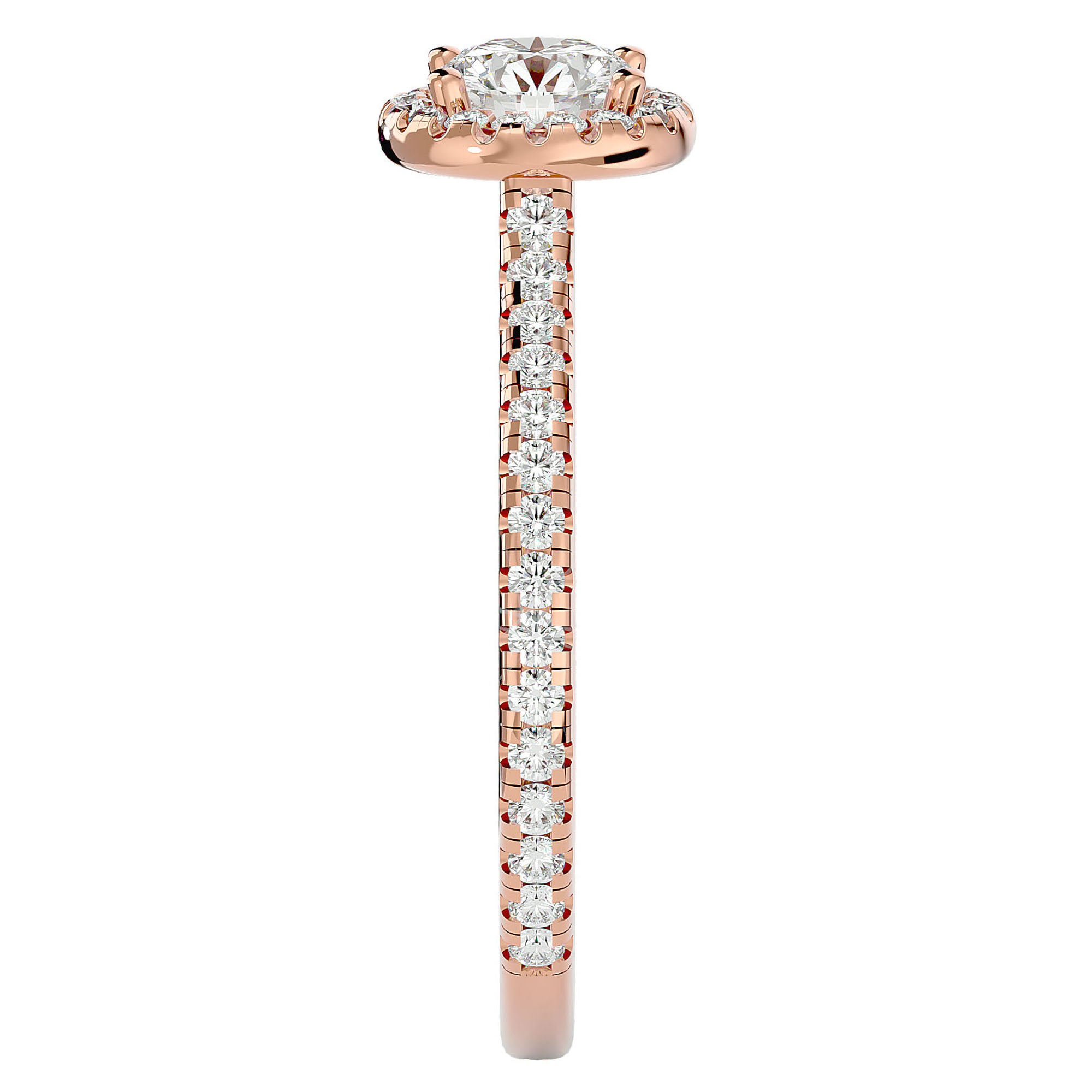 Inel de Logodnă Oxford cu Diamante Create în Laborator Brilliant Halo Pavé de 0.86 ct din 18k Aur Roz - Castelo.ro