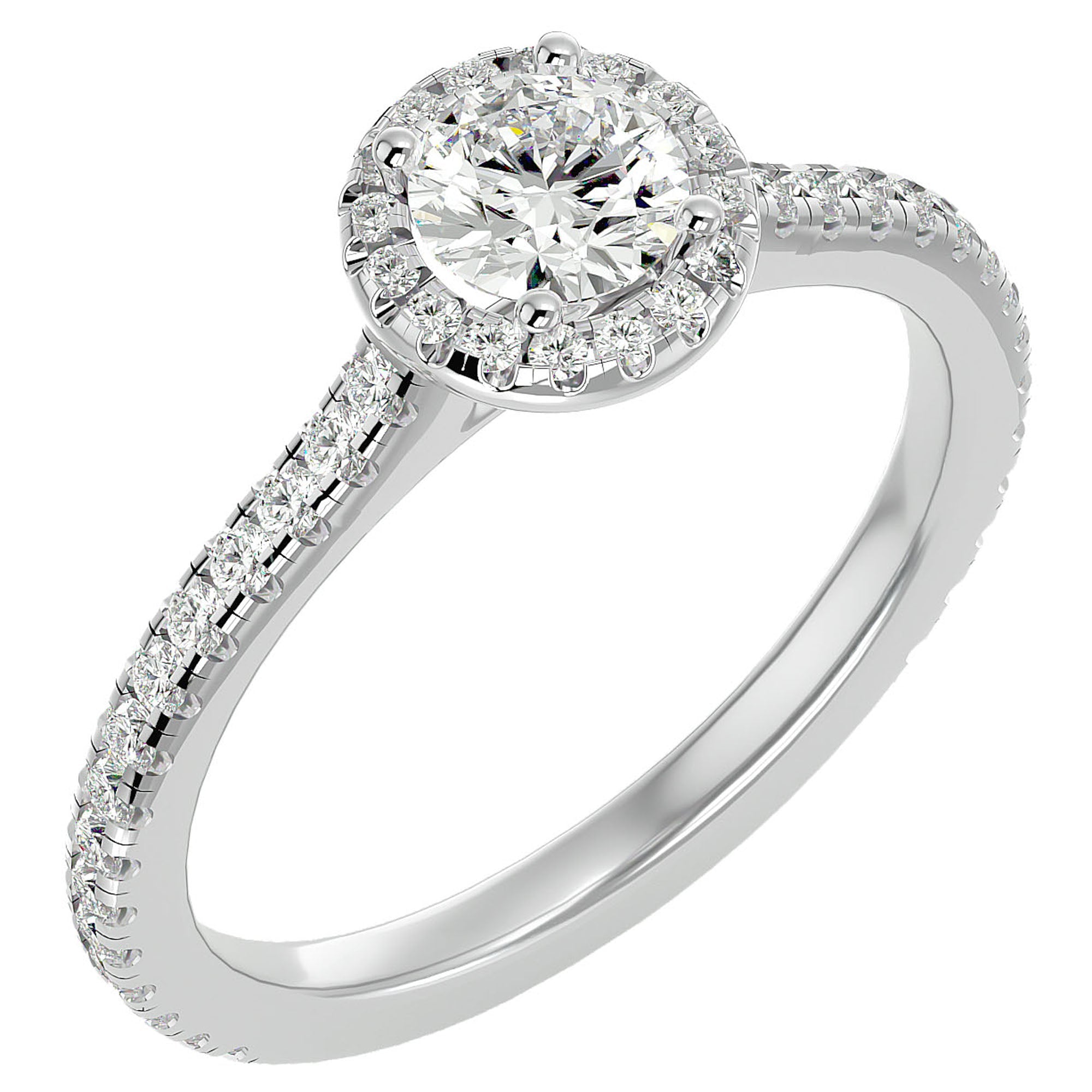 Inel de Logodnă Oxford cu Diamante Create în Laborator Brilliant Halo Pavé de 0.86 ct din Platina - Castelo.ro