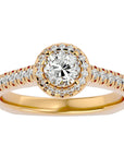 Inel de Logodnă din Aur 14k cu Moissanite Brilliant Halo Pavé de 1.30 ct din 14k Aur Galben - Castelo.ro