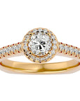 Inel de Logodnă cu Diamante Create în Laborator Brilliant Halo Pavé de 1.30 ct din 18k Aur Galben - Castelo.ro