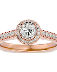 Inel de Logodnă cu Diamante Create în Laborator Brilliant Halo Pavé de 1.30 ct din 18k Aur Roz - Castelo.ro
