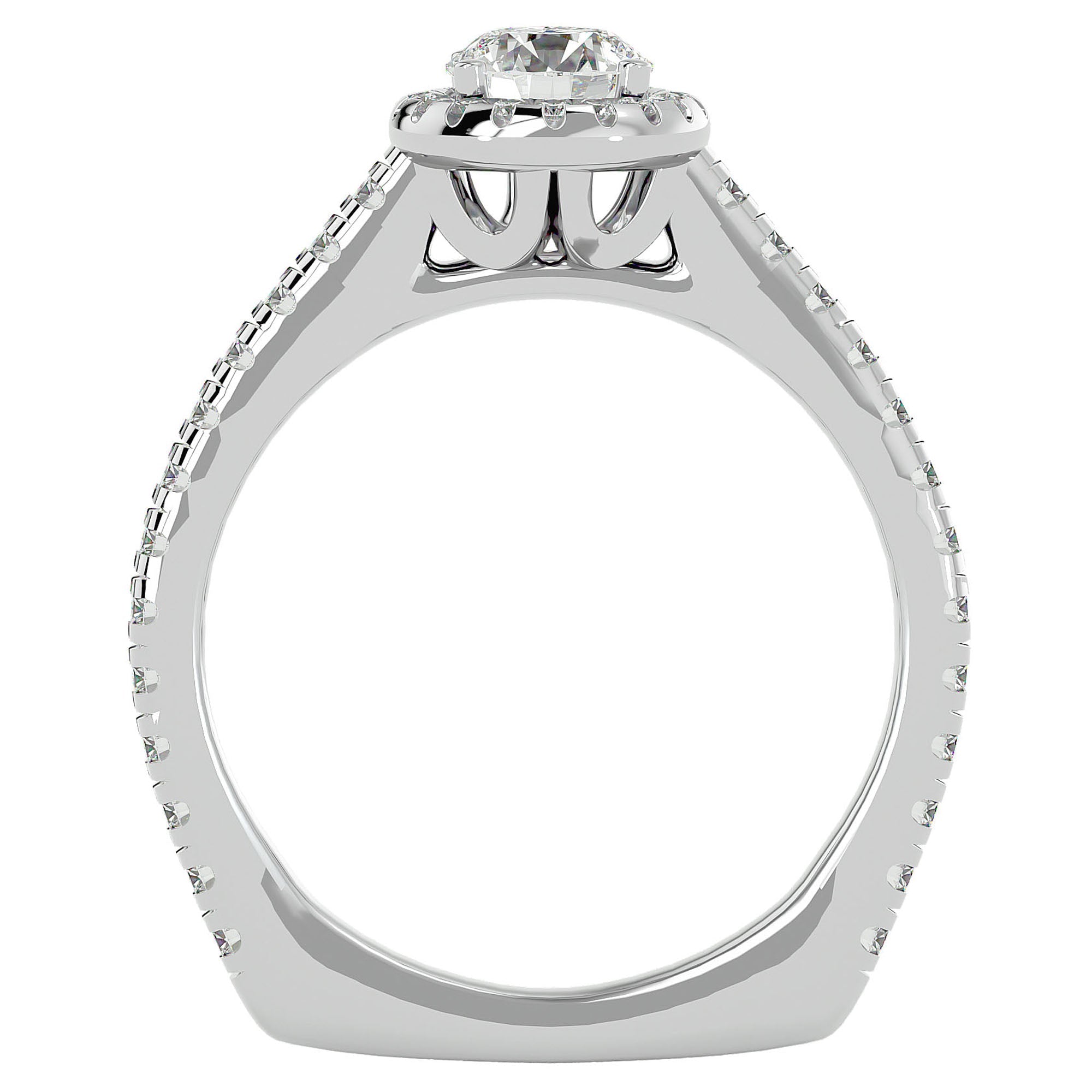 Inel de Logodnă din Aur 14k cu Diamante Naturale Brilliant Halo Pavé de 1.30 ct din 14k Aur Alb - Castelo.ro