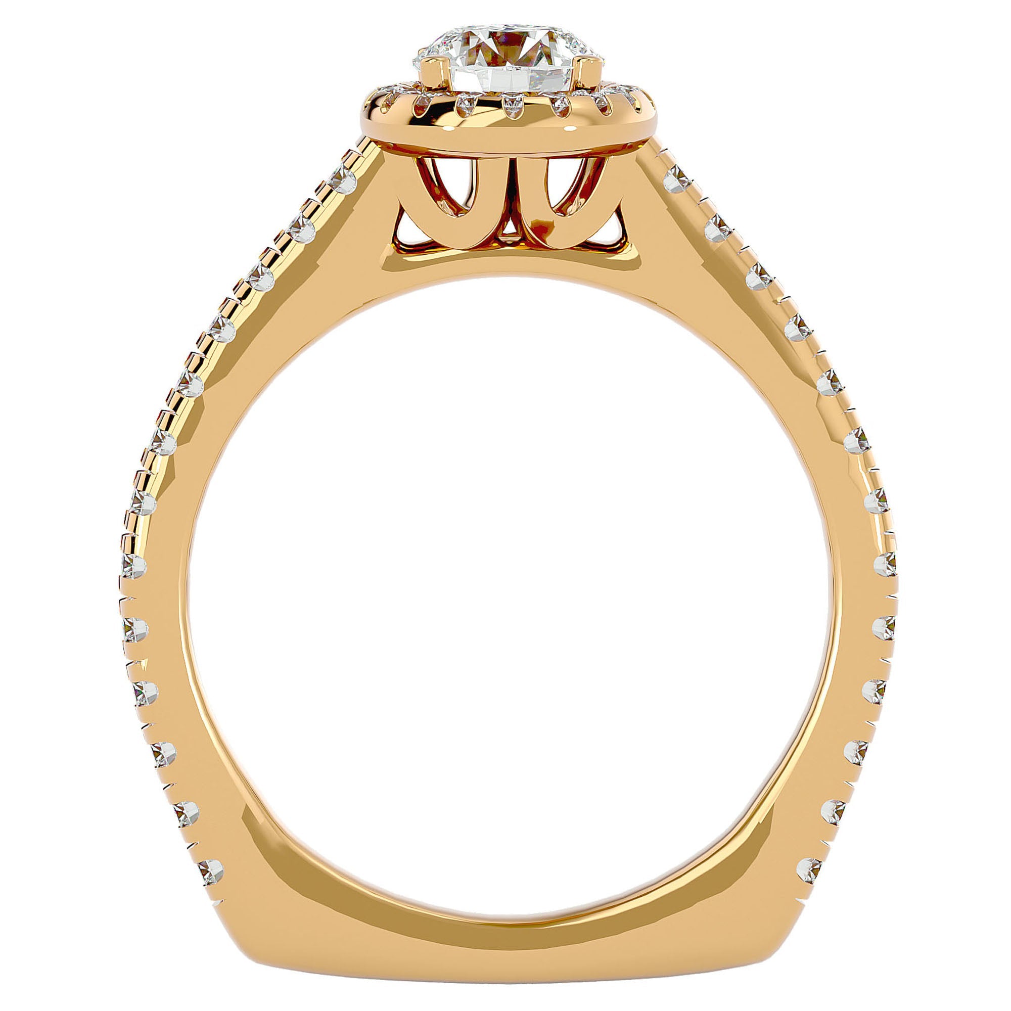 Inel de Logodnă din Aur 14k cu Diamante Create în Laborator Brilliant Halo Pavé de 1.30 ct din 14k Aur Galben - Castelo.ro