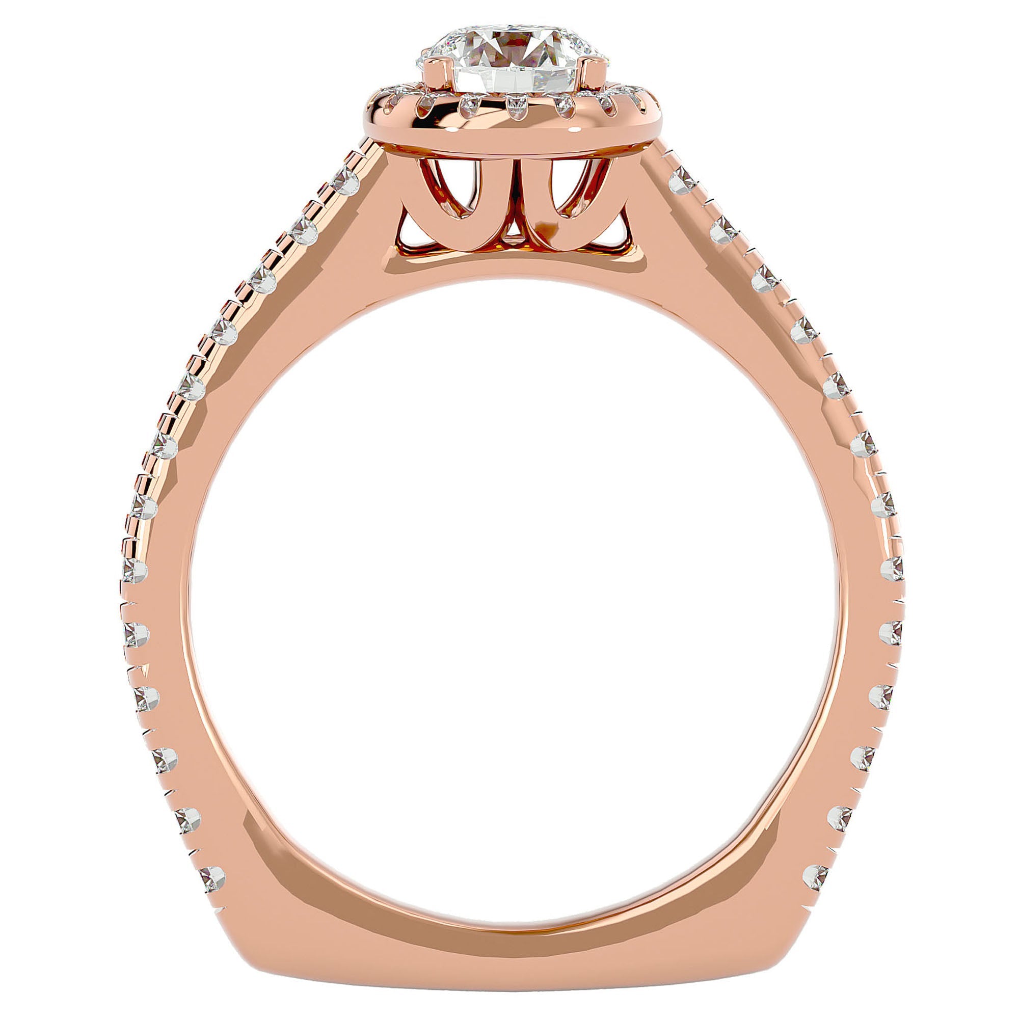 Inel de Logodnă din Aur 14k cu Diamante Create în Laborator Brilliant Halo Pavé de 1.30 ct din 14k Aur Roz - Castelo.ro