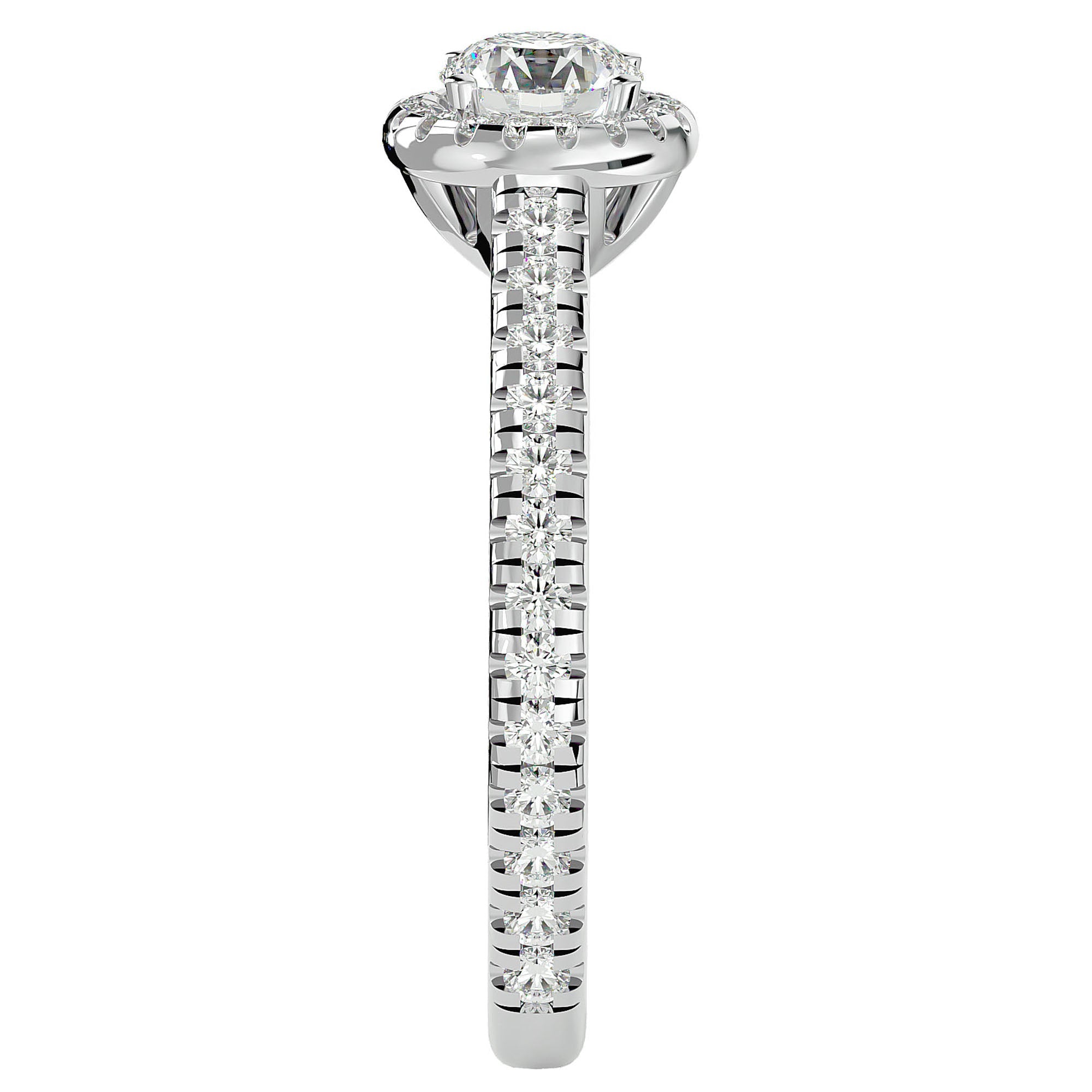 Inel de Logodnă din Aur 14k cu Diamante Naturale Brilliant Halo Pavé de 1.30 ct din 14k Aur Alb - Castelo.ro
