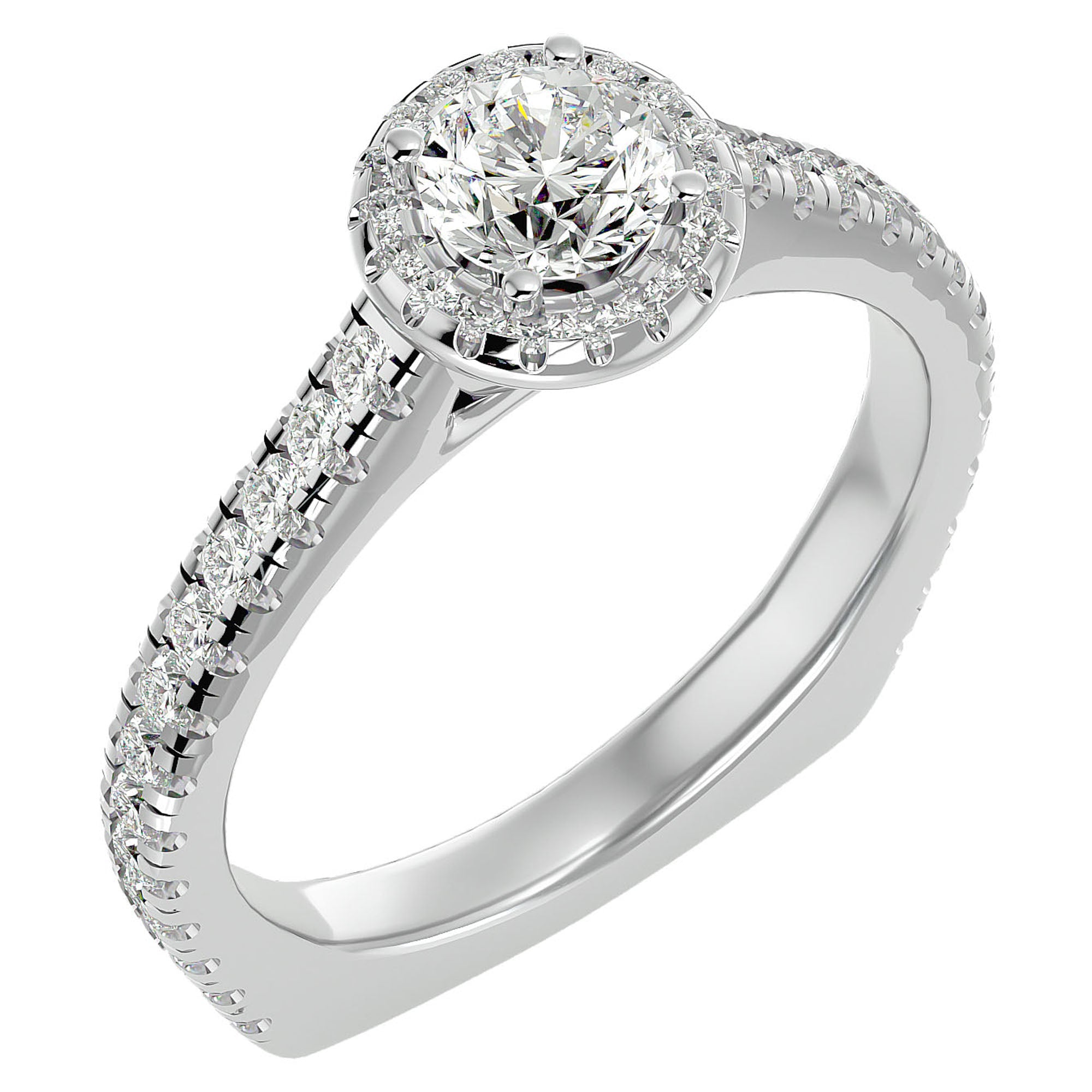 Inel de Logodnă din Aur 14k cu Diamante Create în Laborator Brilliant Halo Pavé de 1.30 ct din 14k Aur Alb - Castelo.ro