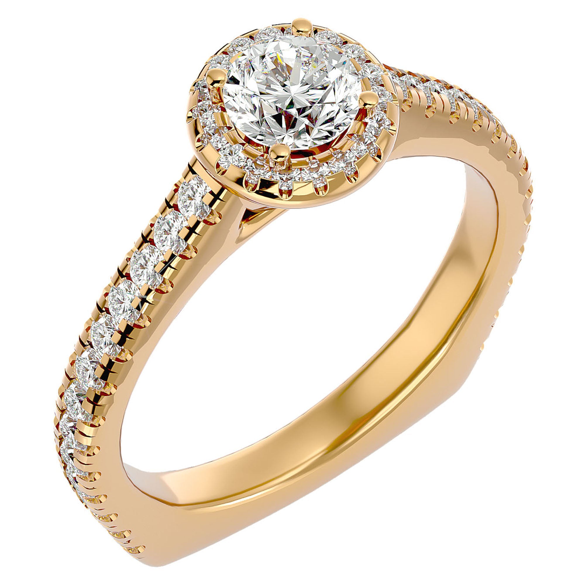 Inel de Logodnă din Aur 14k cu Diamante Create în Laborator Brilliant Halo Pavé de 1.30 ct din 14k Aur Galben - Castelo.ro