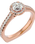 Inel de Logodnă cu Diamante Create în Laborator Brilliant Halo Pavé de 1.30 ct din 18k Aur Roz - Castelo.ro