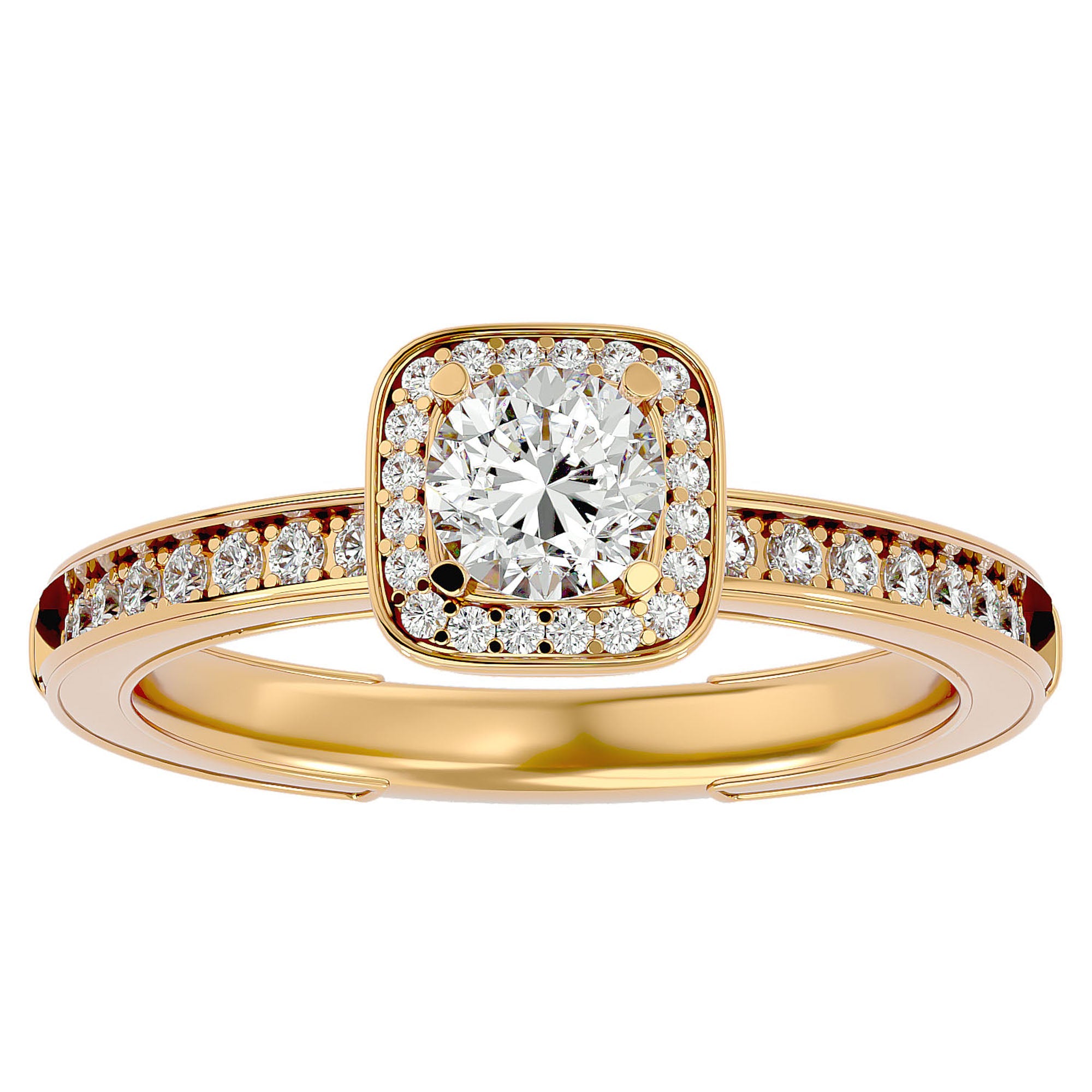 Inel de Logodnă Aspen din Aur 14k cu Moissanite Brilliant Halo Pavé de 0.92 ct din 14k Aur Galben - Castelo.ro