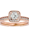 Inel de Logodnă Aspen cu Diamante Create în Laborator Brilliant Halo Pavé de 0.92 ct din 18k Aur Roz - Castelo.ro