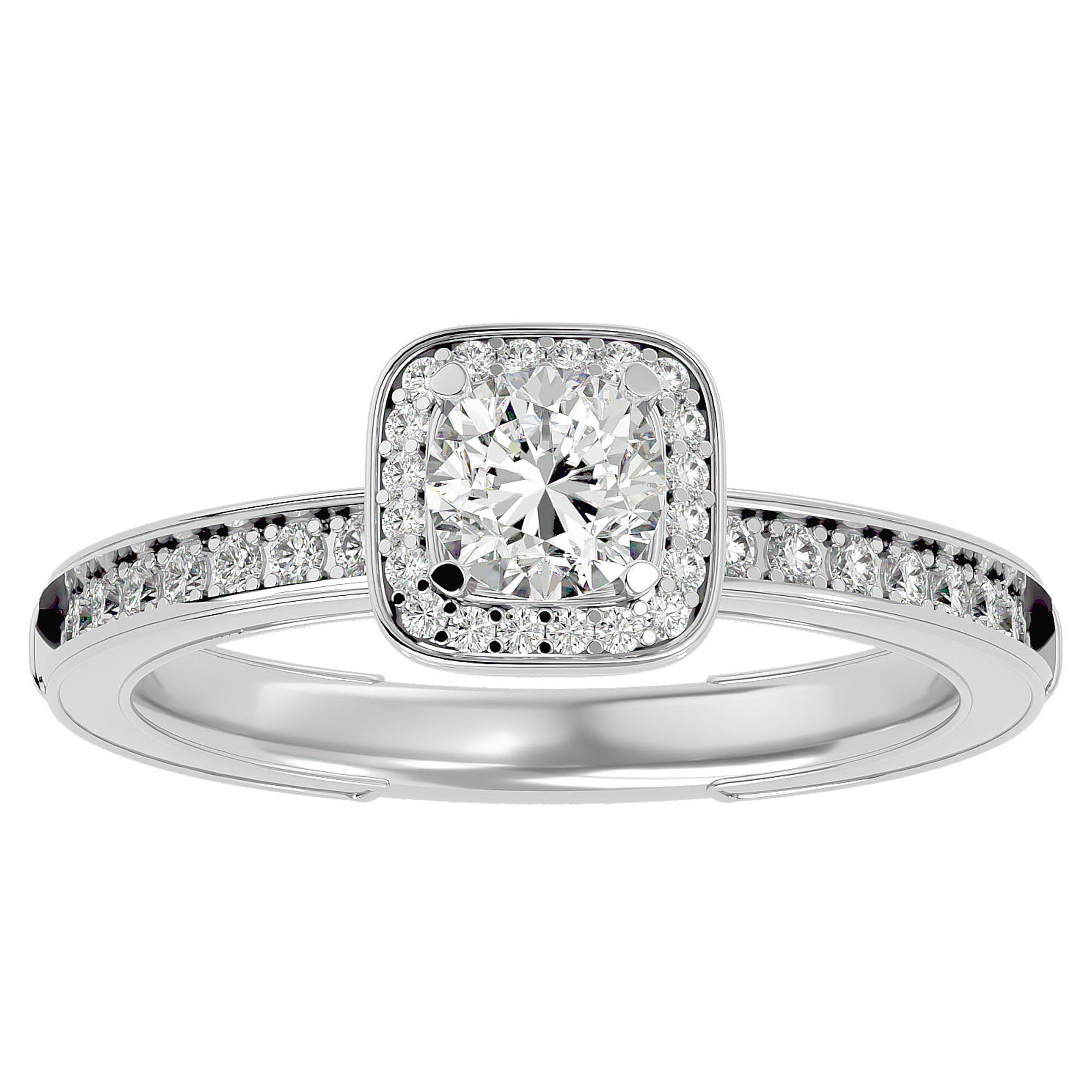 Inel de Logodnă Aspen cu Diamante Naturale Brilliant Halo Pavé de 0.92 ct din Platina - Castelo.ro