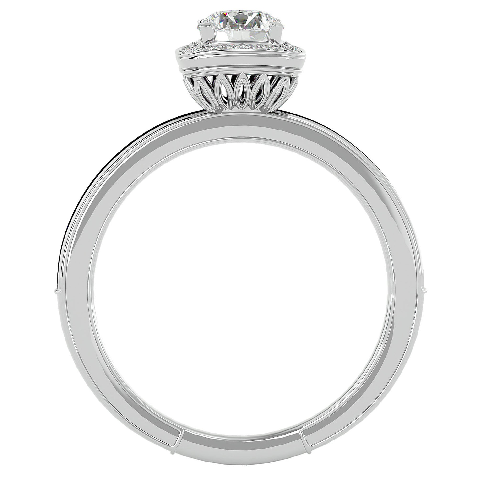 Inel de Logodnă Aspen cu Diamante Naturale Brilliant Halo Pavé de 0.92 ct din Platina - Castelo.ro