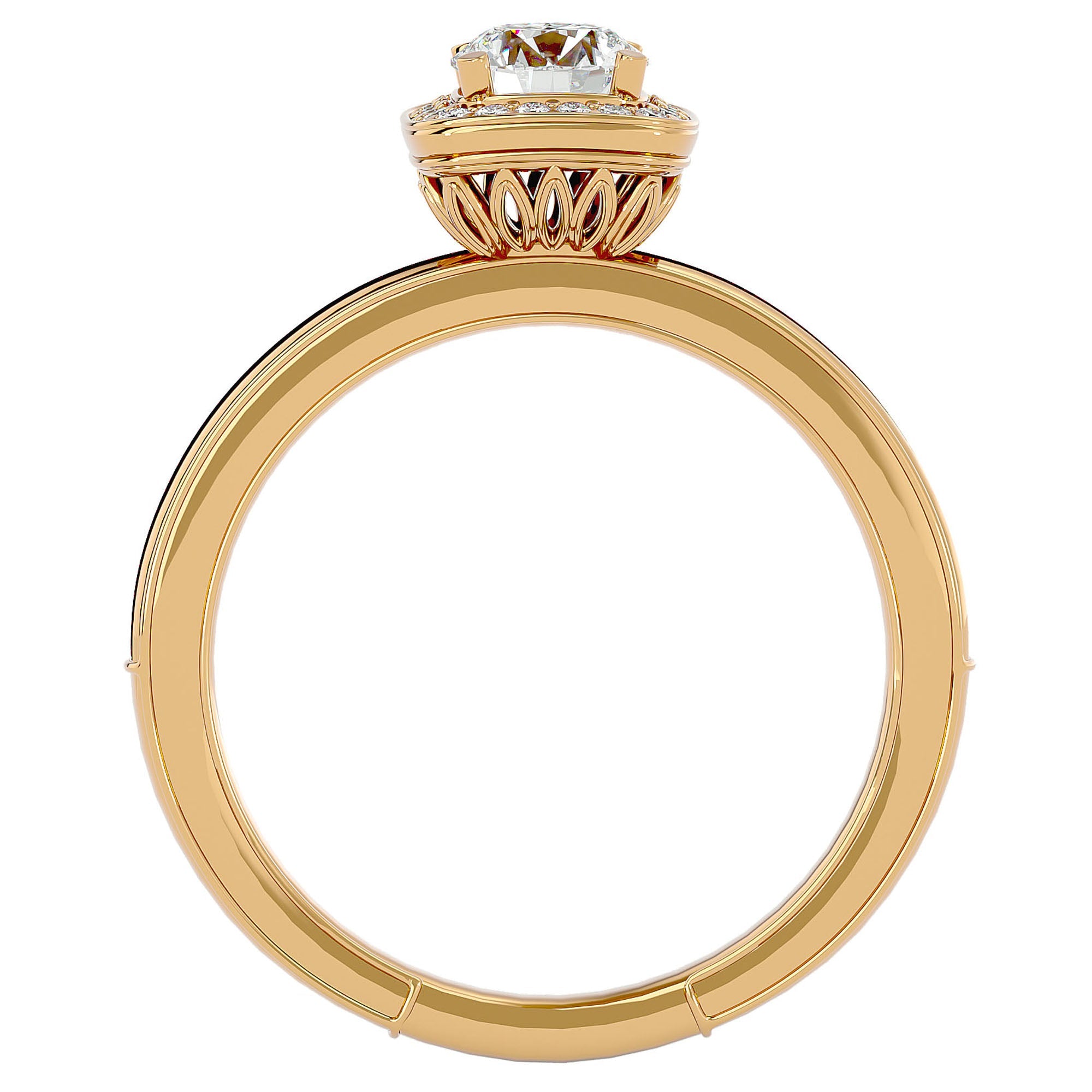 Inel de Logodnă Aspen din Aur 14k cu Diamante Naturale Brilliant Halo Pavé de 0.92 ct din 14k Aur Galben - Castelo.ro