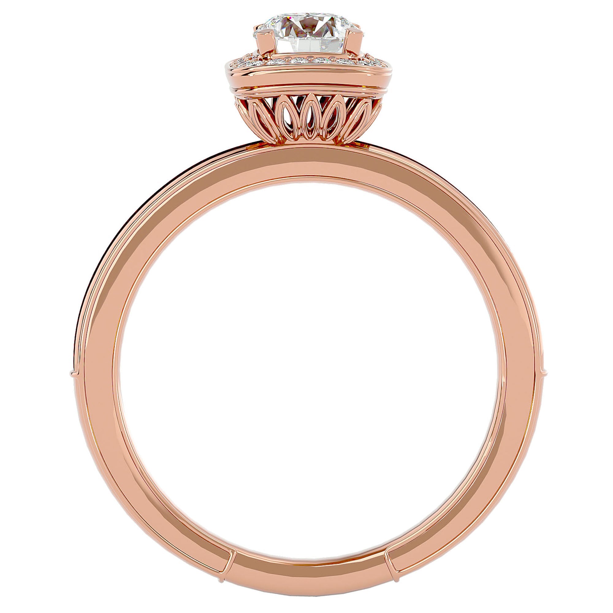 Inel de Logodnă Aspen din Aur 14k cu Diamante Naturale Brilliant Halo Pavé de 0.92 ct din 14k Aur Roz - Castelo.ro