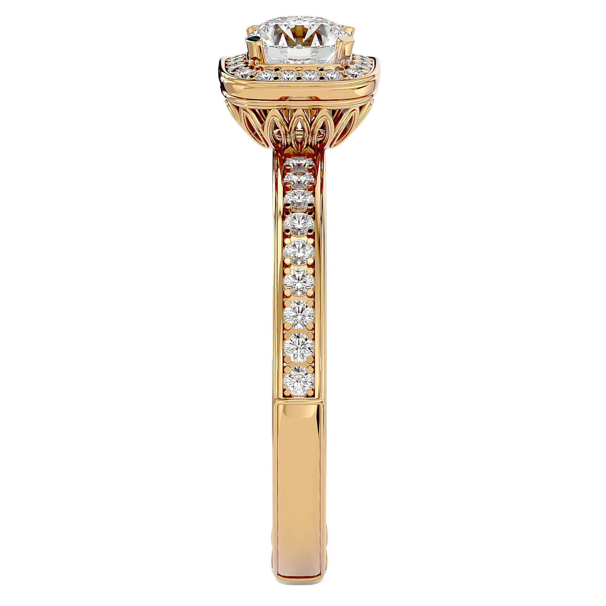 Inel de Logodnă Aspen din Aur 14k cu Diamante Naturale Brilliant Halo Pavé de 0.92 ct din 14k Aur Galben - Castelo.ro
