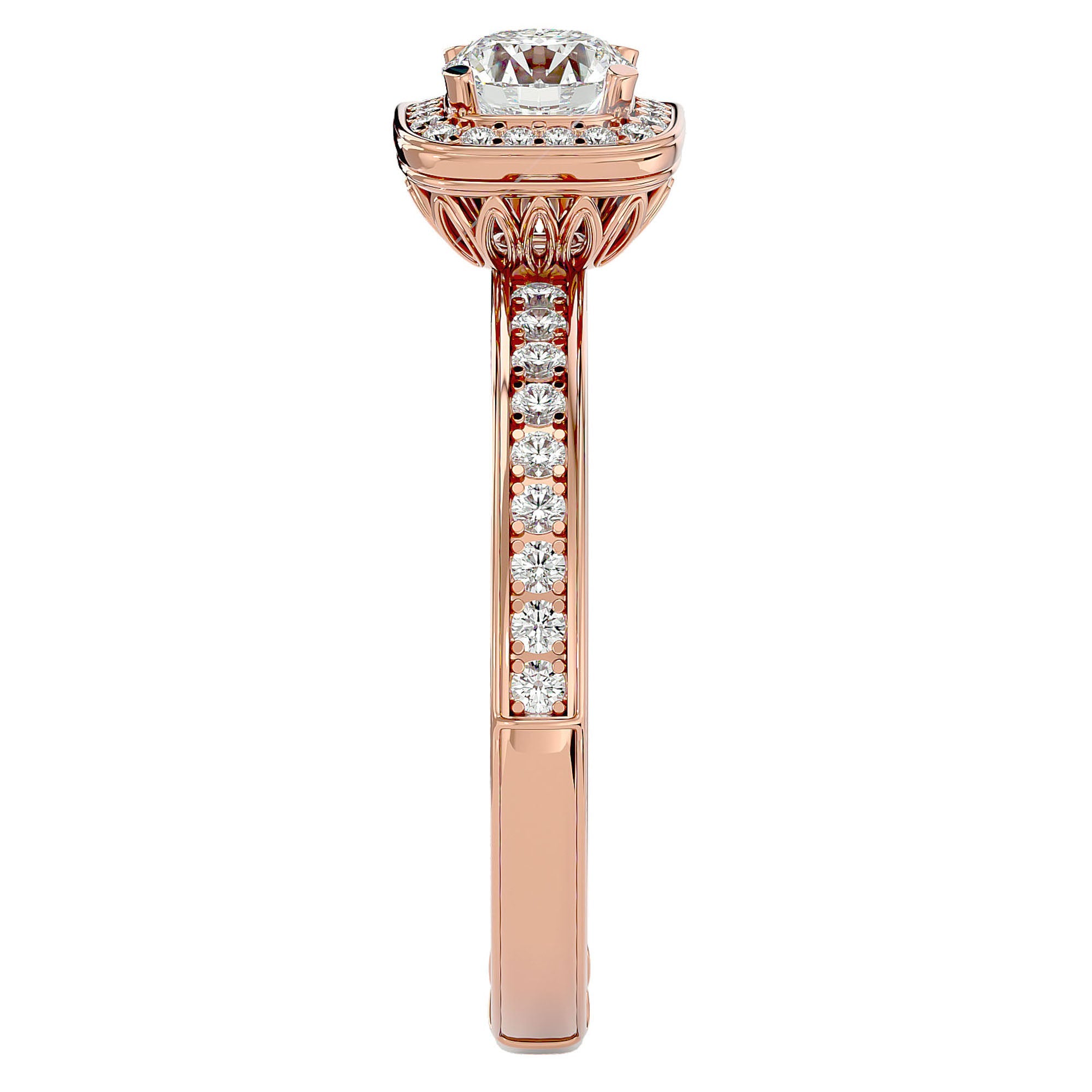 Inel de Logodnă Aspen cu Diamante Create în Laborator Brilliant Halo Pavé de 0.92 ct din 18k Aur Roz - Castelo.ro