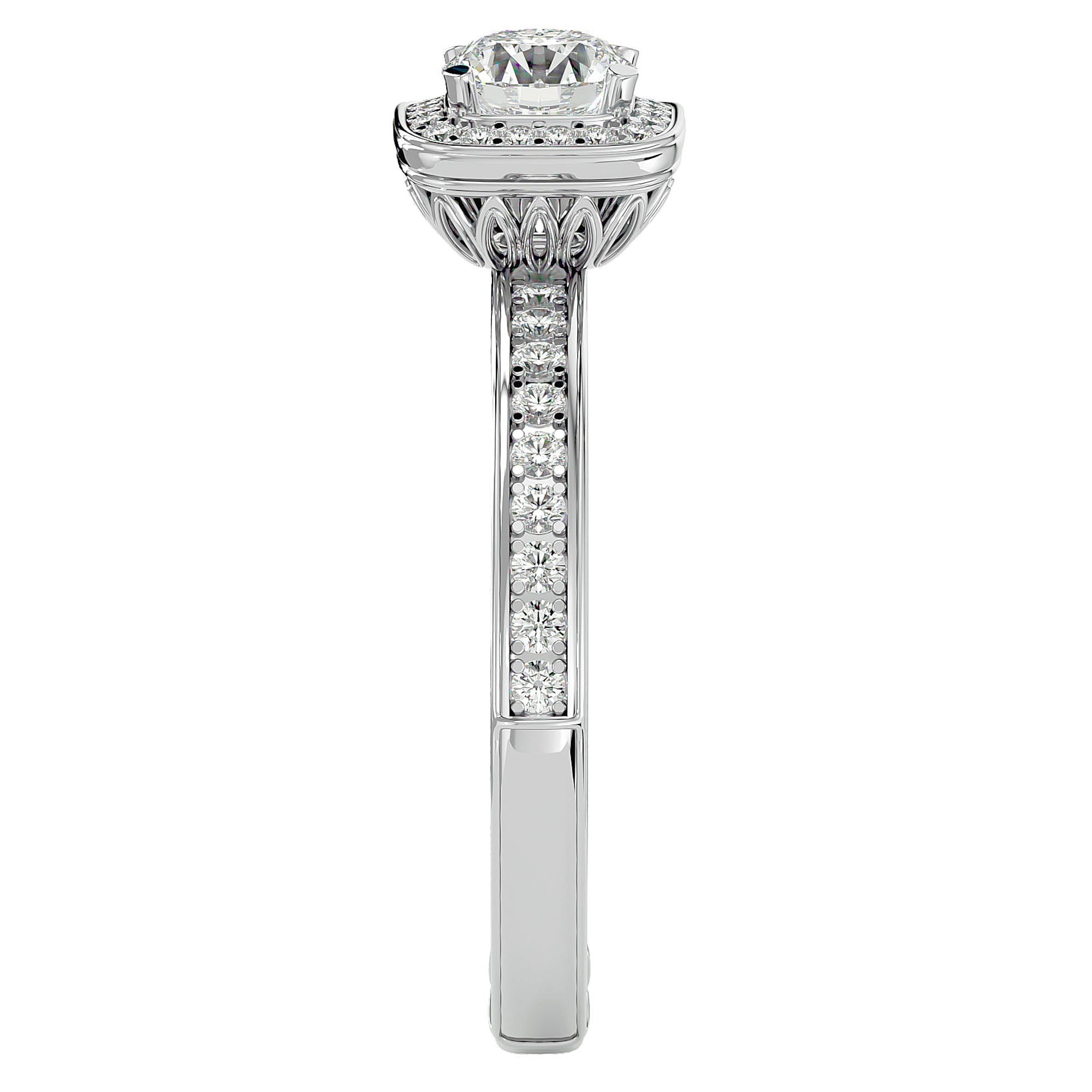 Inel de Logodnă Aspen cu Diamante Create în Laborator Brilliant Halo Pavé de 0.92 ct din Platina - Castelo.ro