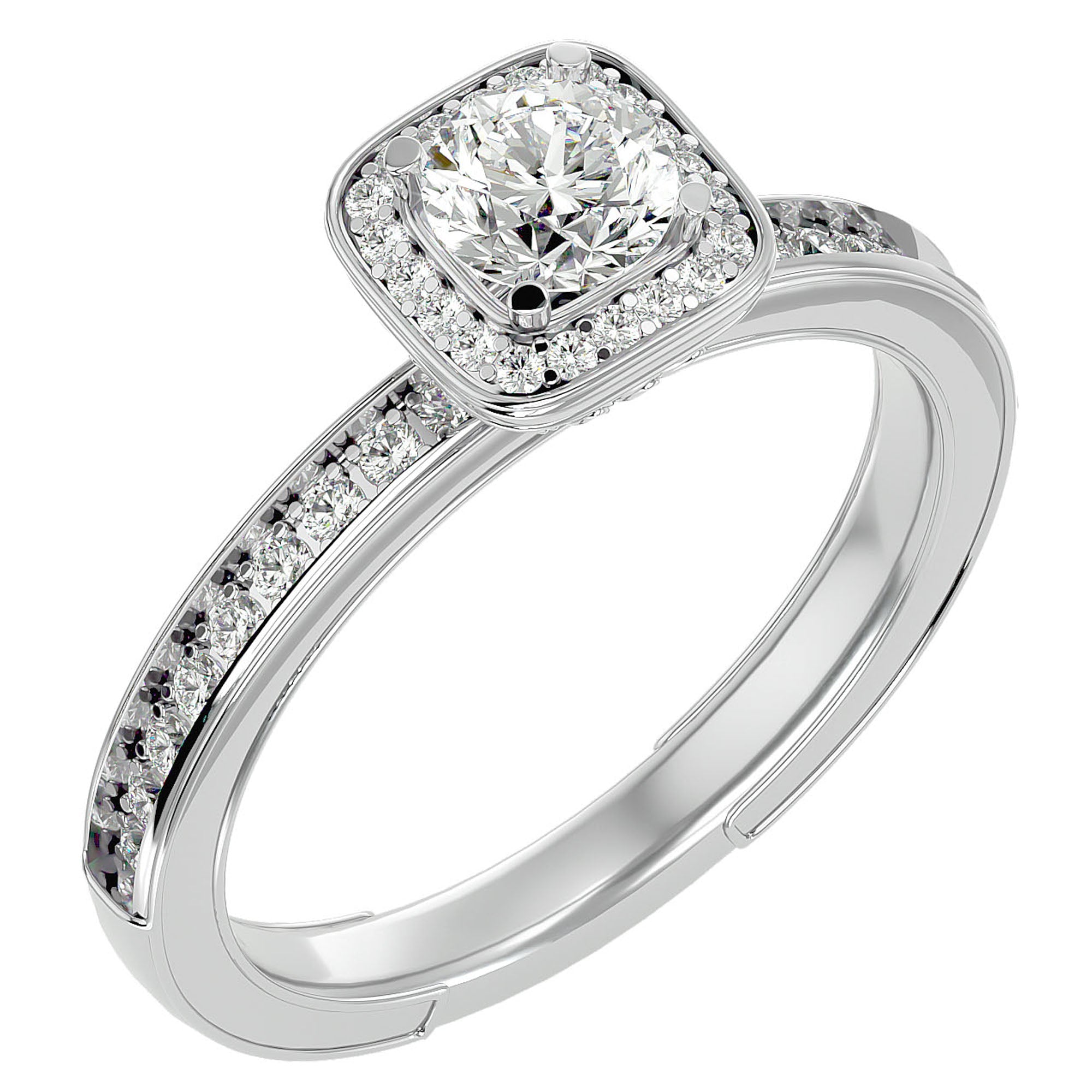 Inel de Logodnă Aspen cu Diamante Create în Laborator Brilliant Halo Pavé de 0.92 ct din Platina - Castelo.ro