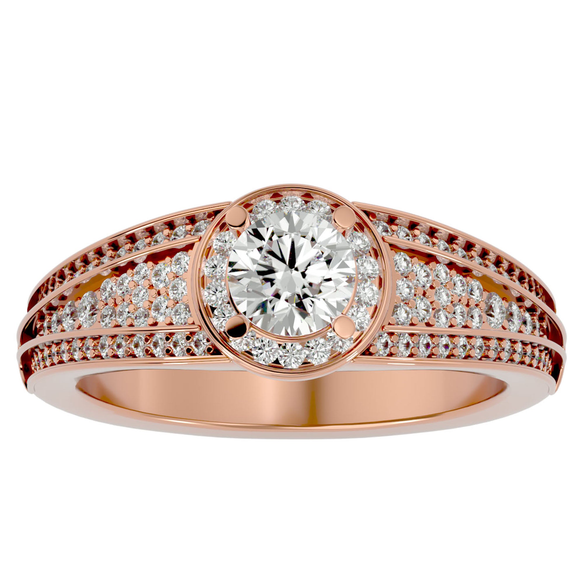 Inel de Logodnă Vintage cu Diamante Create în Laborator Halo Pavé de 0.97 ct din 18k Aur Roz - Castelo.ro