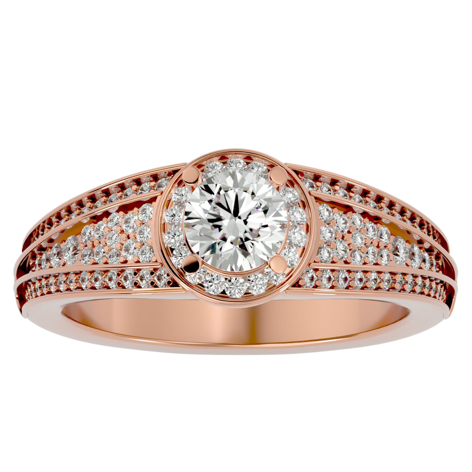 Inel de Logodnă Vintage din Aur 14k cu Diamante Create în Laborator Halo Pavé de 0.97 ct din 14k Aur Roz - Castelo.ro