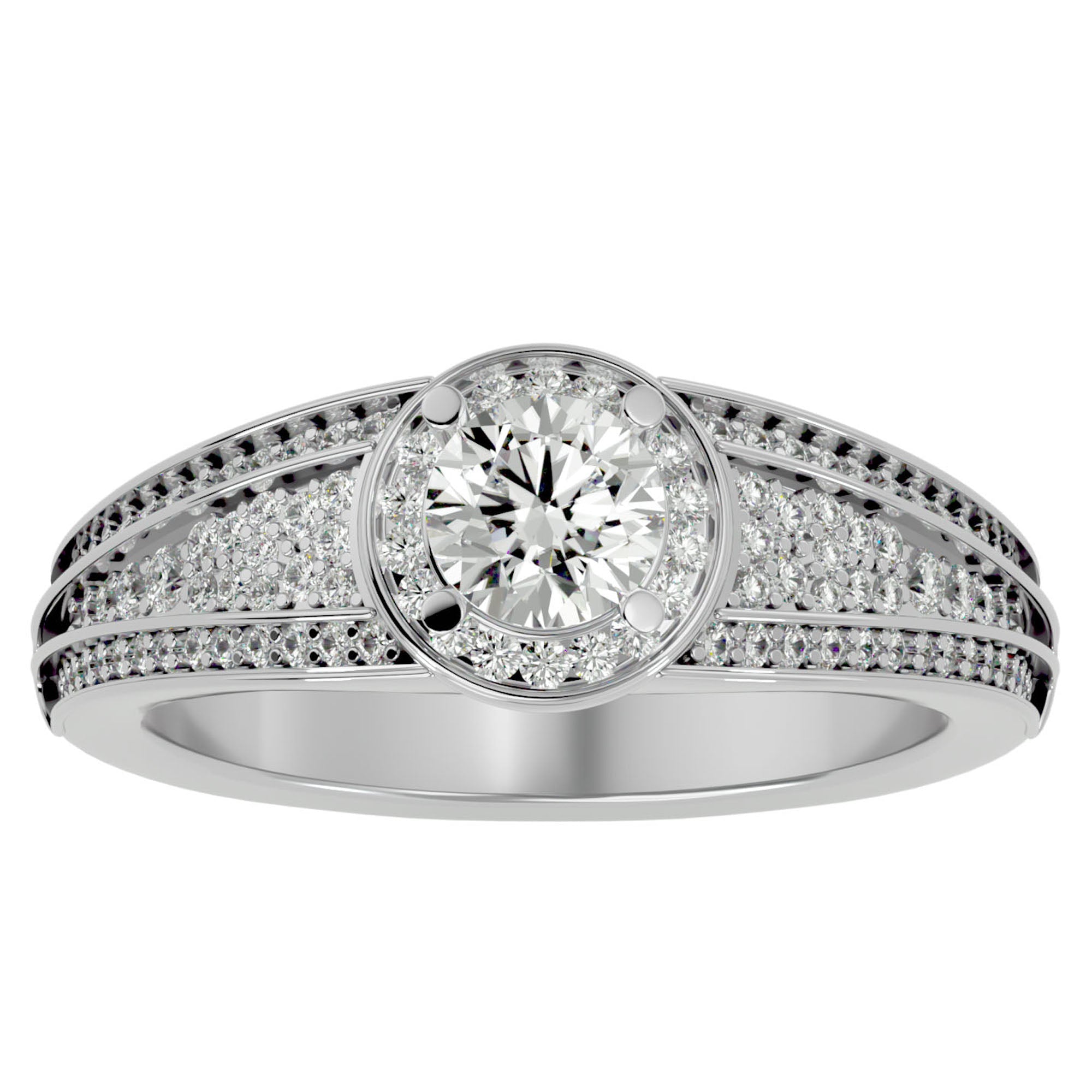 Inel de Logodnă Vintage din Aur 14k cu Diamante Create în Laborator Halo Pavé de 0.97 ct din 14k Aur Alb - Castelo.ro