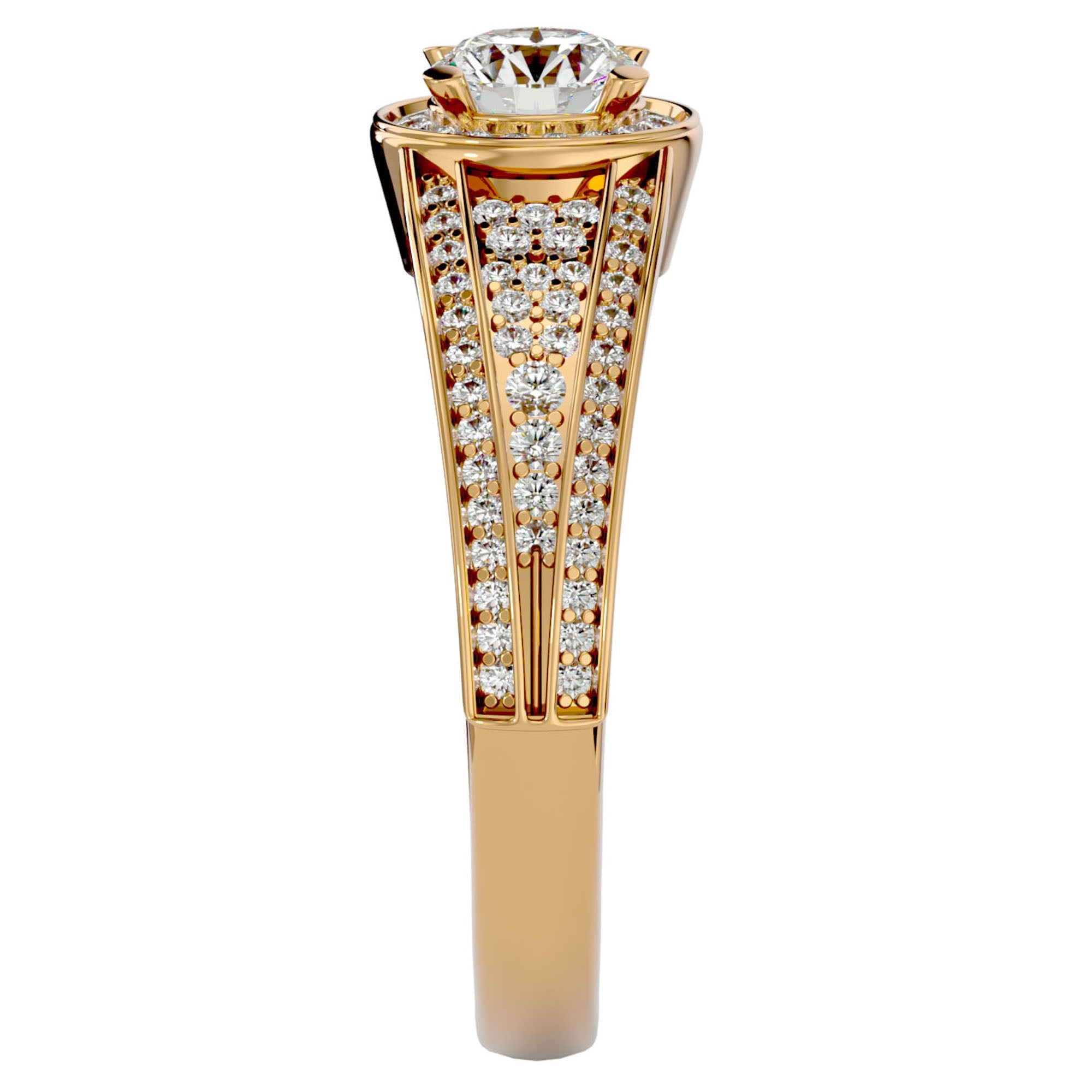 Inel de Logodnă Vintage din Aur 14k cu Diamante Create în Laborator Halo Pavé de 0.97 ct din 14k Aur Galben - Castelo.ro