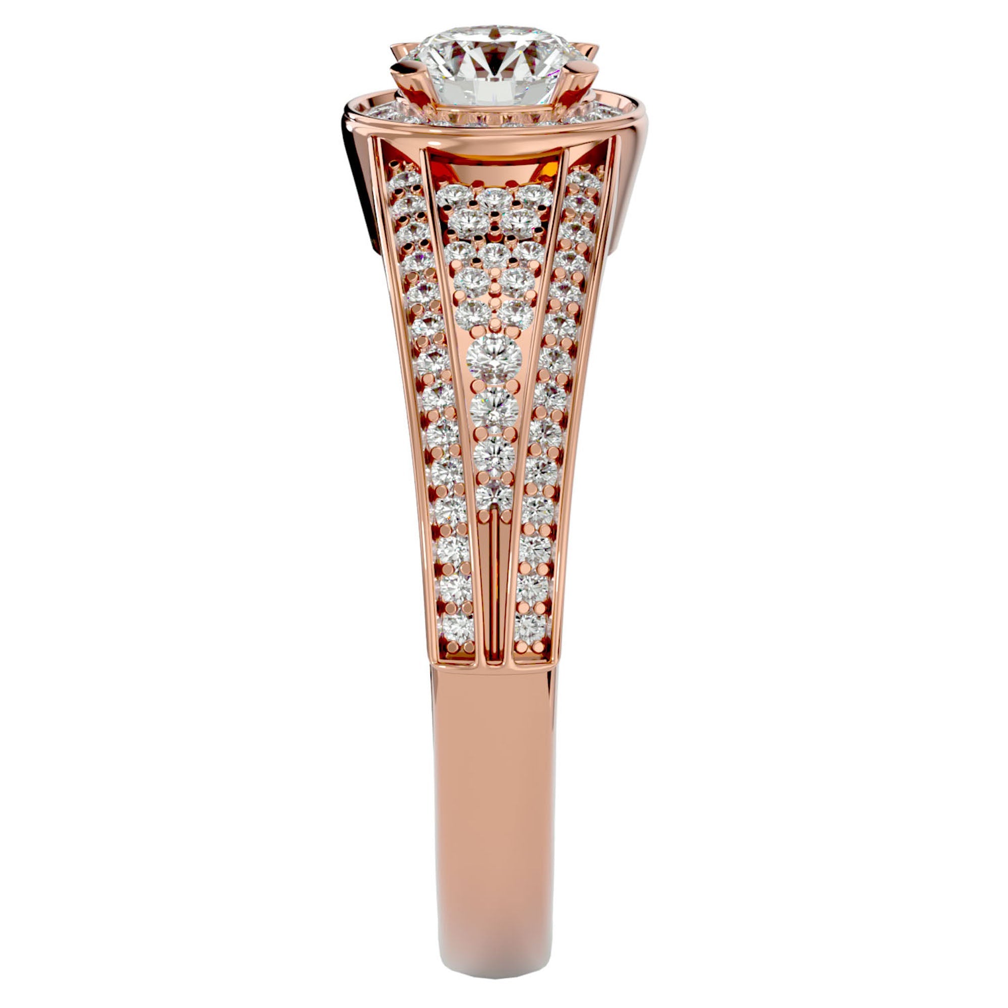 Inel de Logodnă Vintage din Aur 14k cu Diamante Create în Laborator Halo Pavé de 0.97 ct din 14k Aur Roz - Castelo.ro