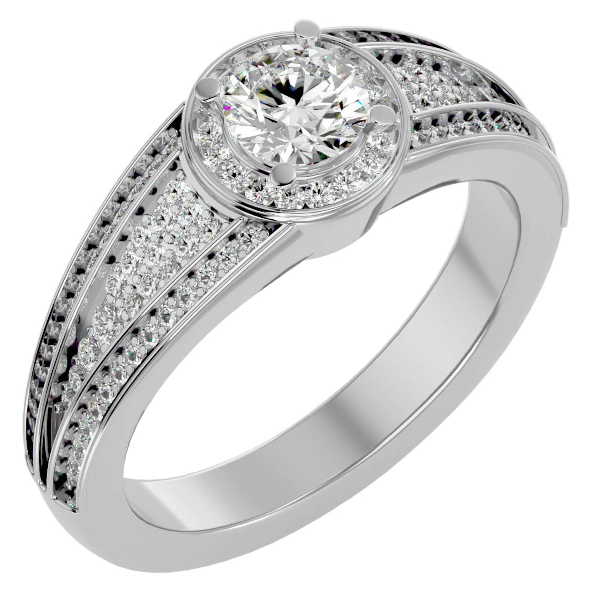 Inel de Logodnă Vintage din Aur 14k cu Diamante Create în Laborator Halo Pavé de 0.97 ct din 14k Aur Alb - Castelo.ro