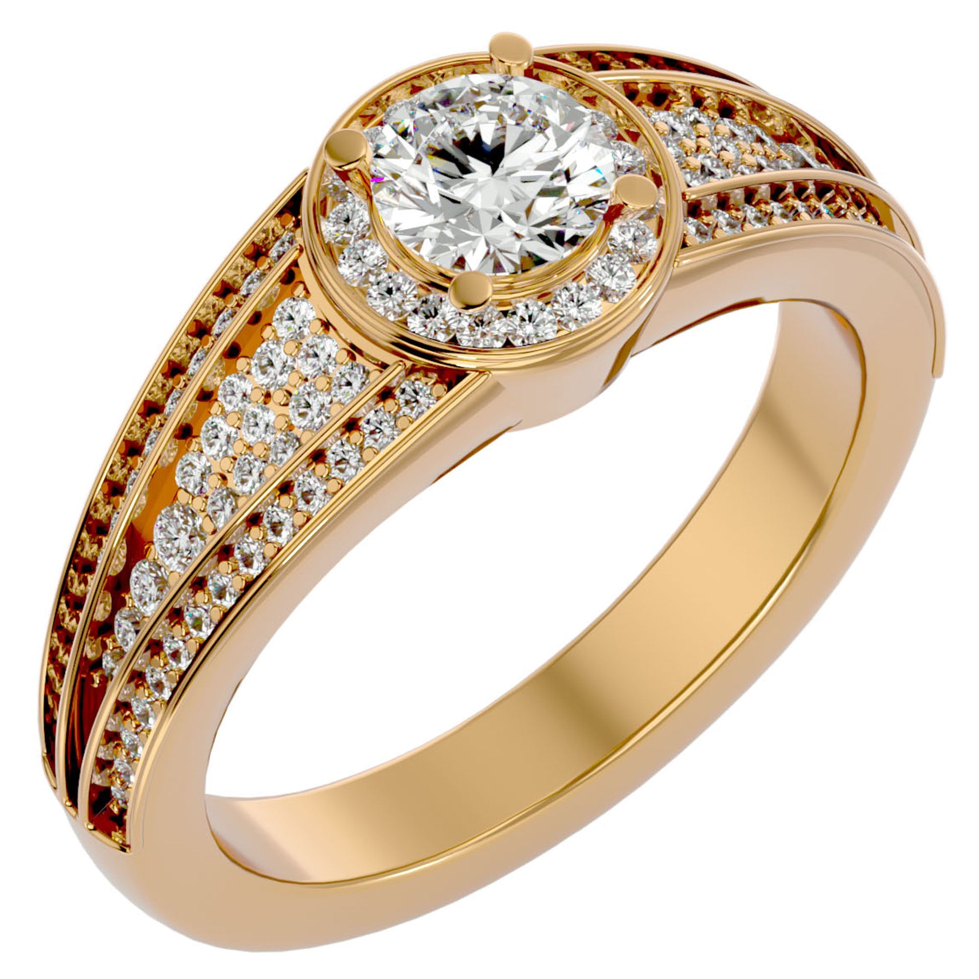 Inel de Logodnă Vintage din Aur 14k cu Diamante Create în Laborator Halo Pavé de 0.97 ct din 14k Aur Galben - Castelo.ro
