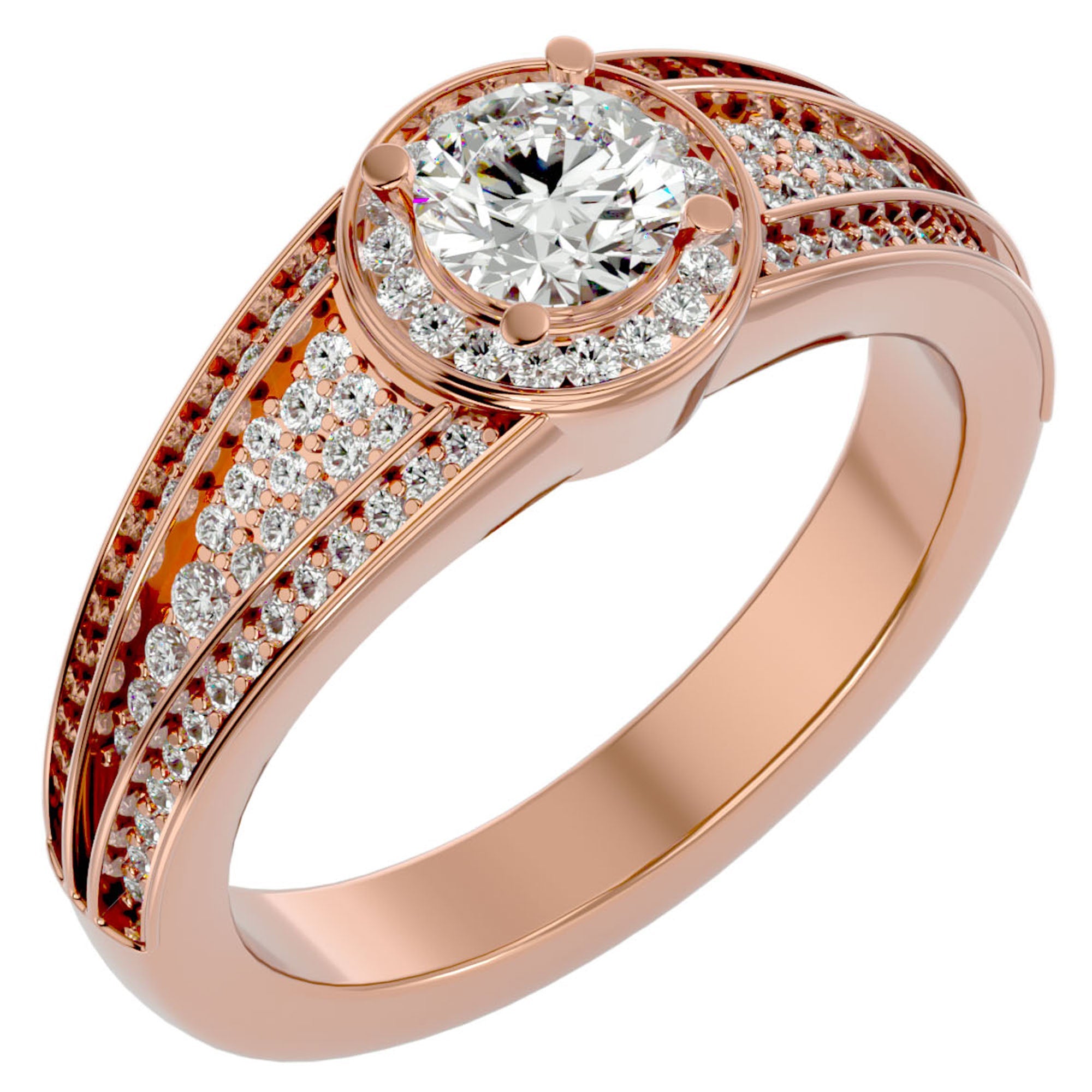 Inel de Logodnă Vintage din Aur 14k cu Diamante Create în Laborator Halo Pavé de 0.97 ct din 14k Aur Roz - Castelo.ro