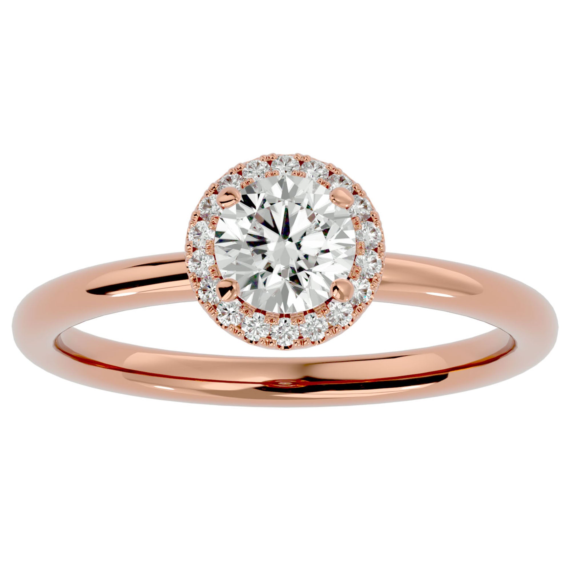 Inel de Logodnă Serenity din Aur 14k cu Diamante Naturale Brilliant Halo de 0.50 ct din 14k Aur Roz - Castelo.ro