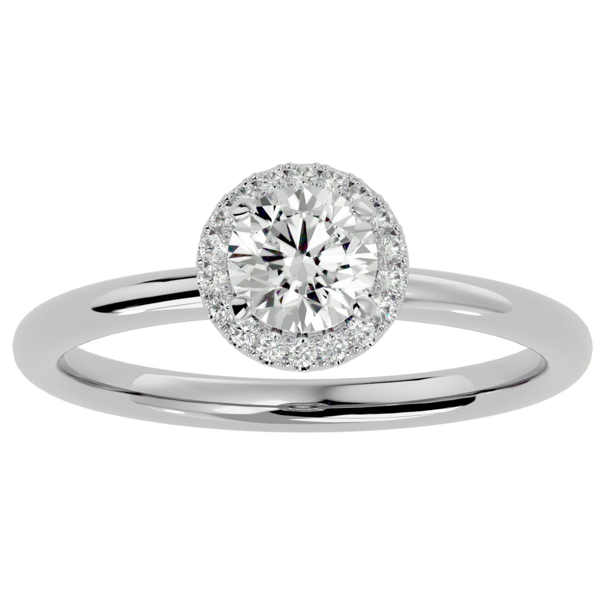 Inel de Logodnă Serenity din Aur 14k cu Diamante Naturale Brilliant Halo de 0.50 ct din 14k Aur Alb - Castelo.ro