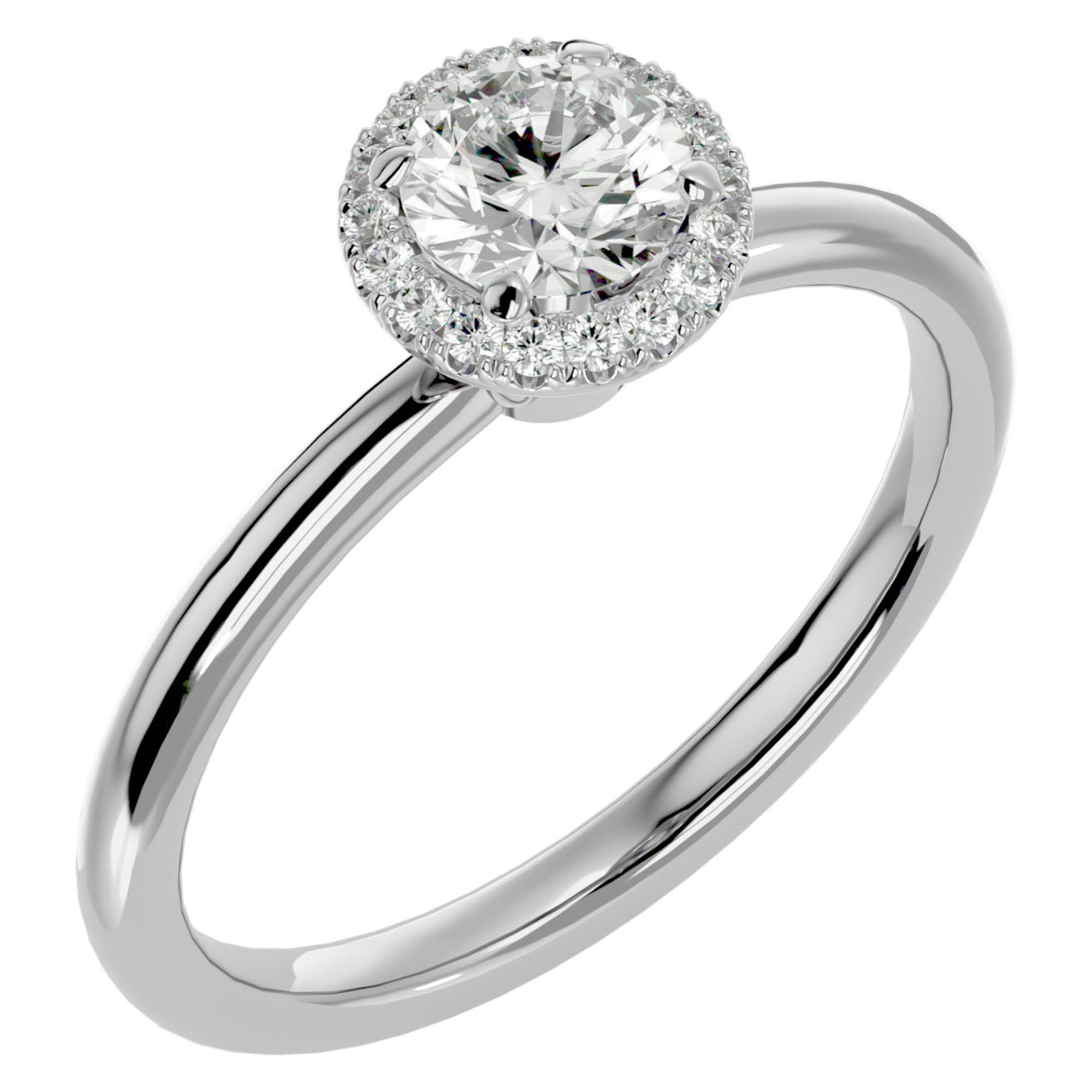 Inel de Logodnă Serenity din Aur 14k cu Diamante Naturale Brilliant Halo de 0.50 ct din 14k Aur Alb - Castelo.ro