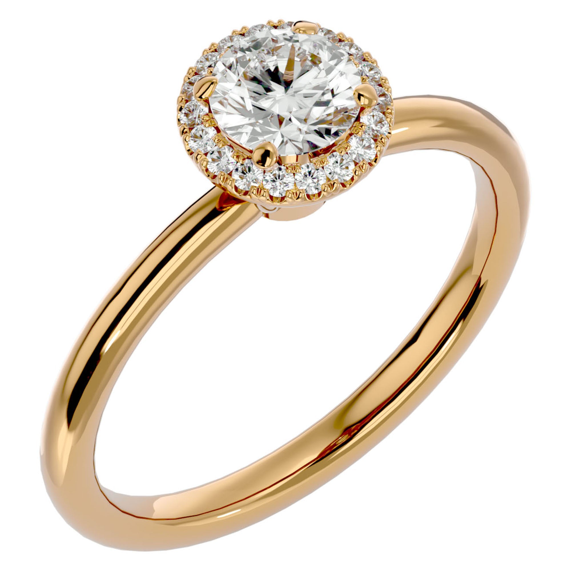 Inel de Logodnă Serenity din Aur 14k cu Moissanite Brilliant Halo de 0.50 ct din 14k Aur Galben - Castelo.ro