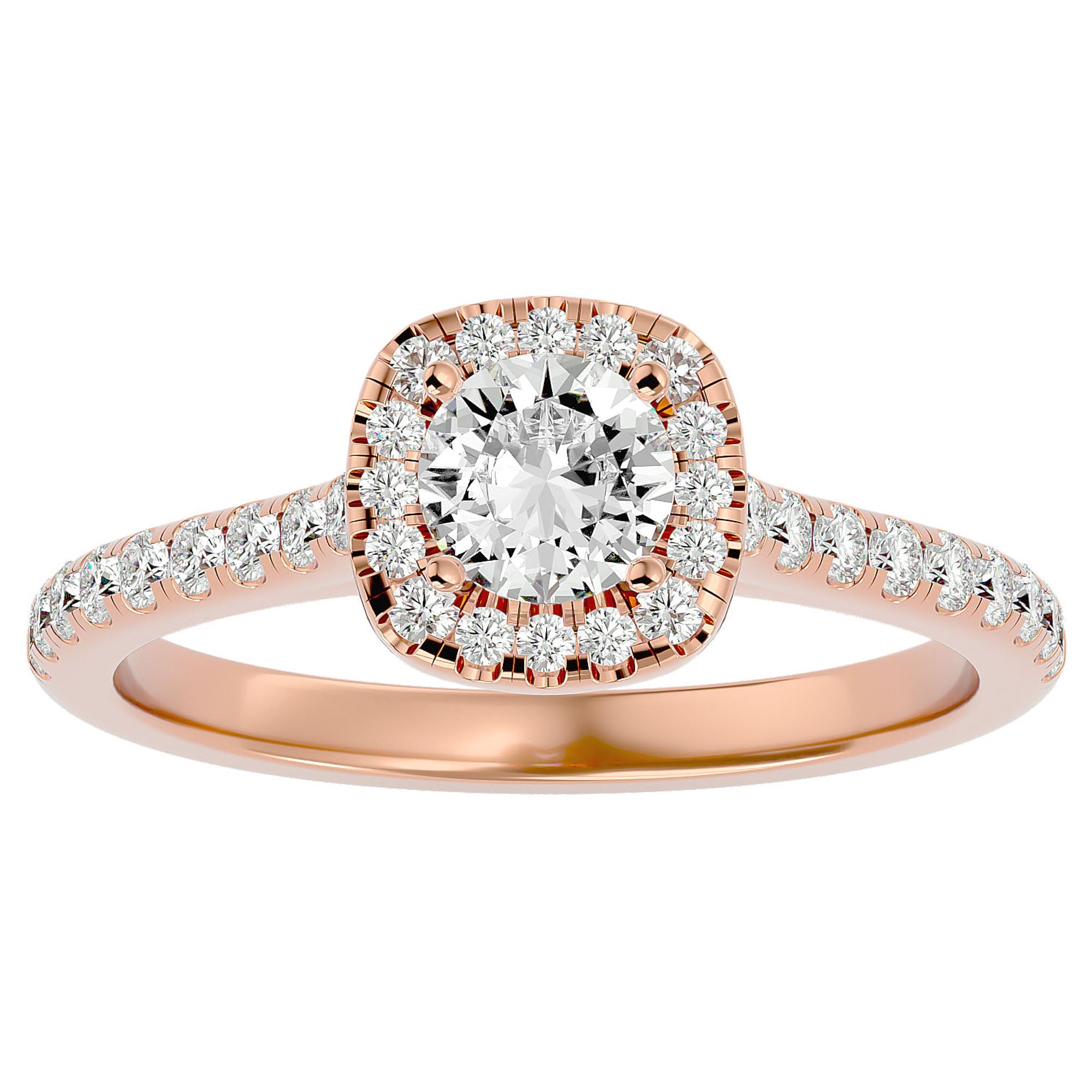Inel de Logodnă Azure din Aur 14k cu Moissanite Halo Pavé de 0.72 ct din 14k Aur Roz - Castelo.ro