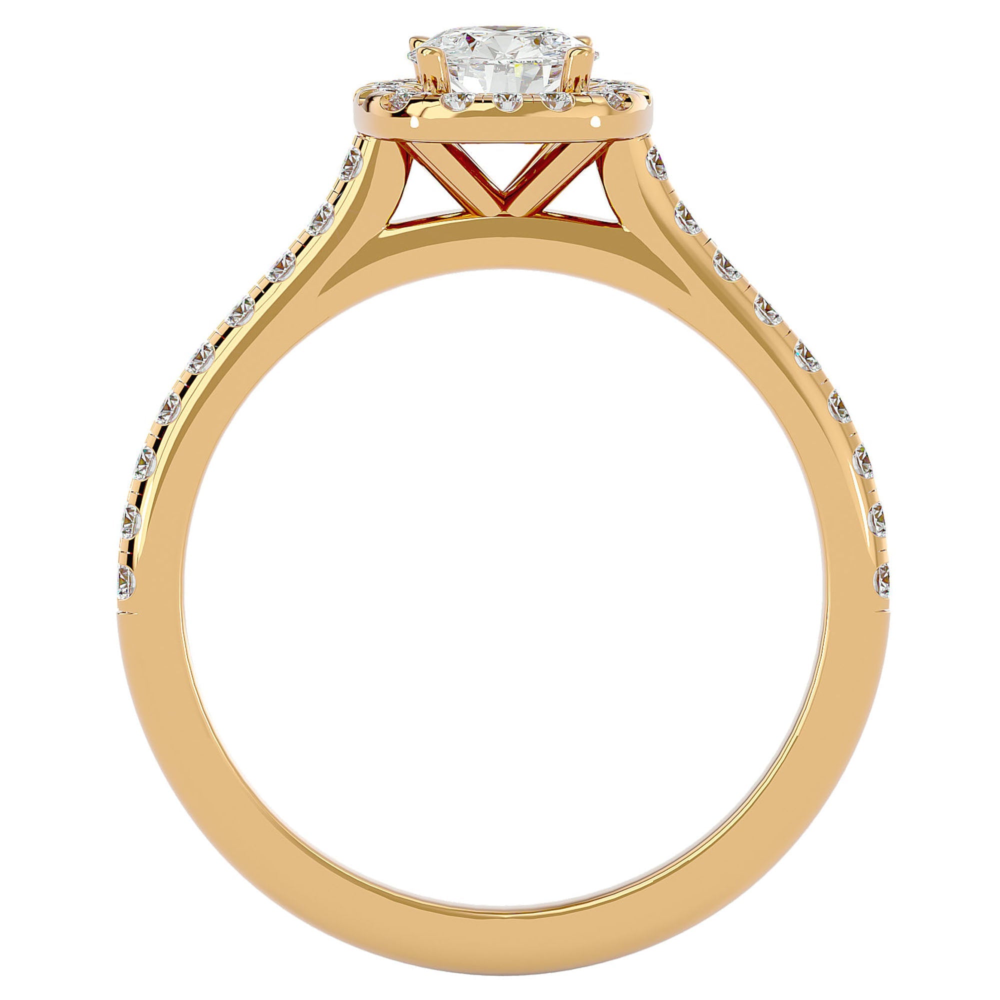 Inel de Logodnă Azure cu Diamante Create în Laborator Halo Pavé de 0.72 ct din 18k Aur Galben - Castelo.ro