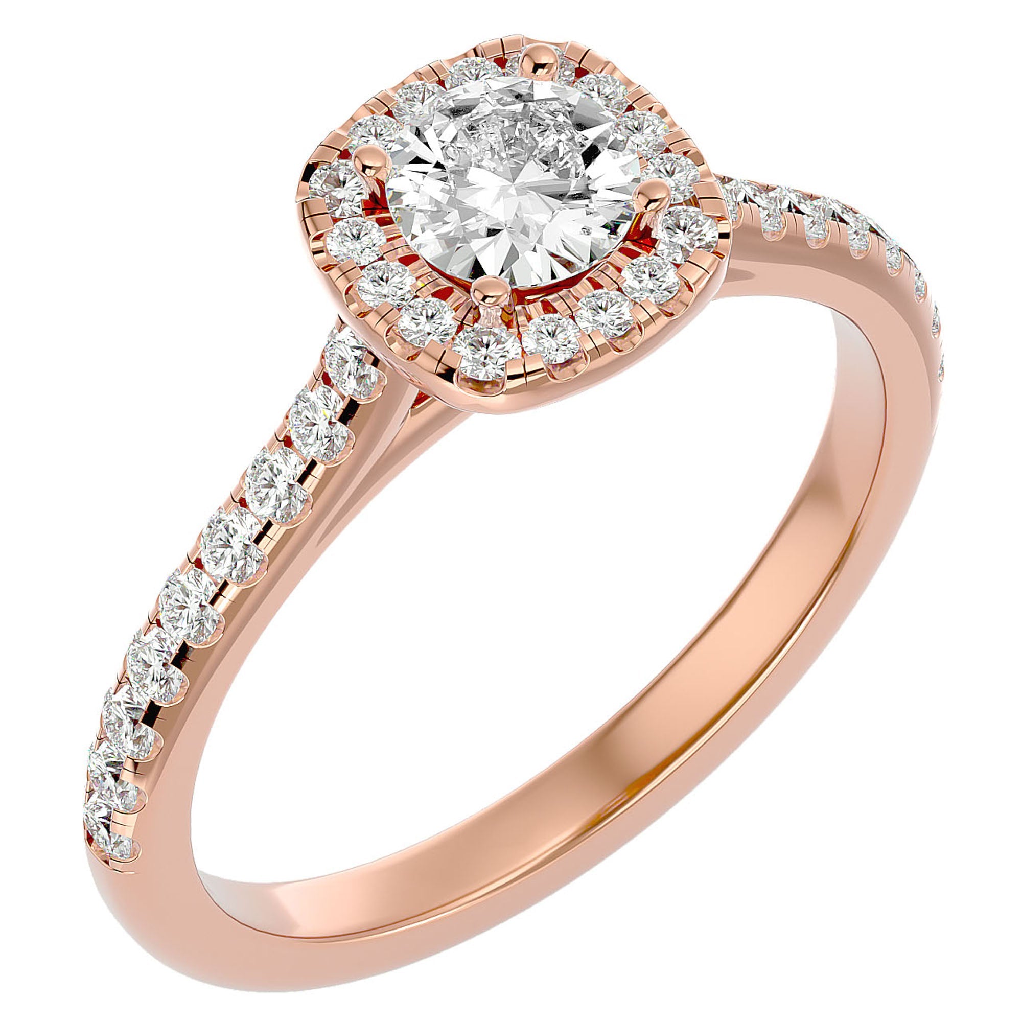 Inel de Logodnă Azure din Aur 14k cu Moissanite Halo Pavé de 0.72 ct din 14k Aur Roz - Castelo.ro