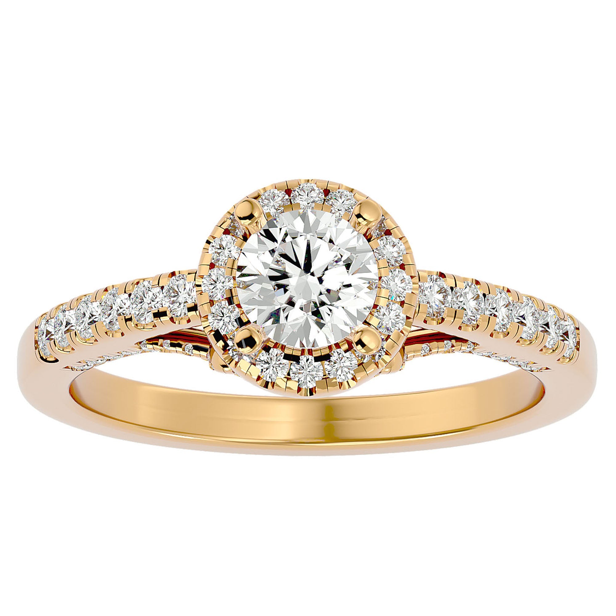 Inel de Logodnă Radiance cu Diamante Naturale Halo Pavé de 0.98 ct din 18k Aur Galben - Castelo.ro