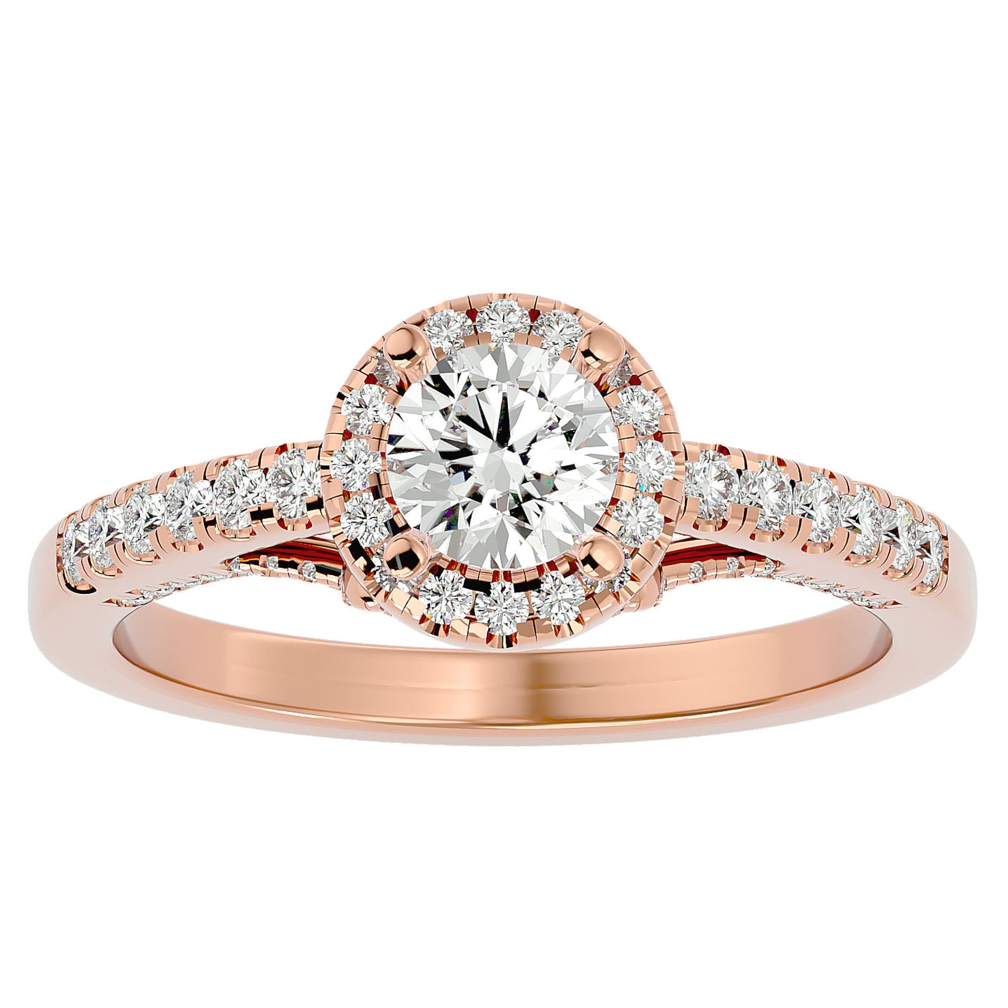 Inel de Logodnă Radiance cu Diamante Naturale Halo Pavé de 0.98 ct din 18k Aur Roz - Castelo.ro