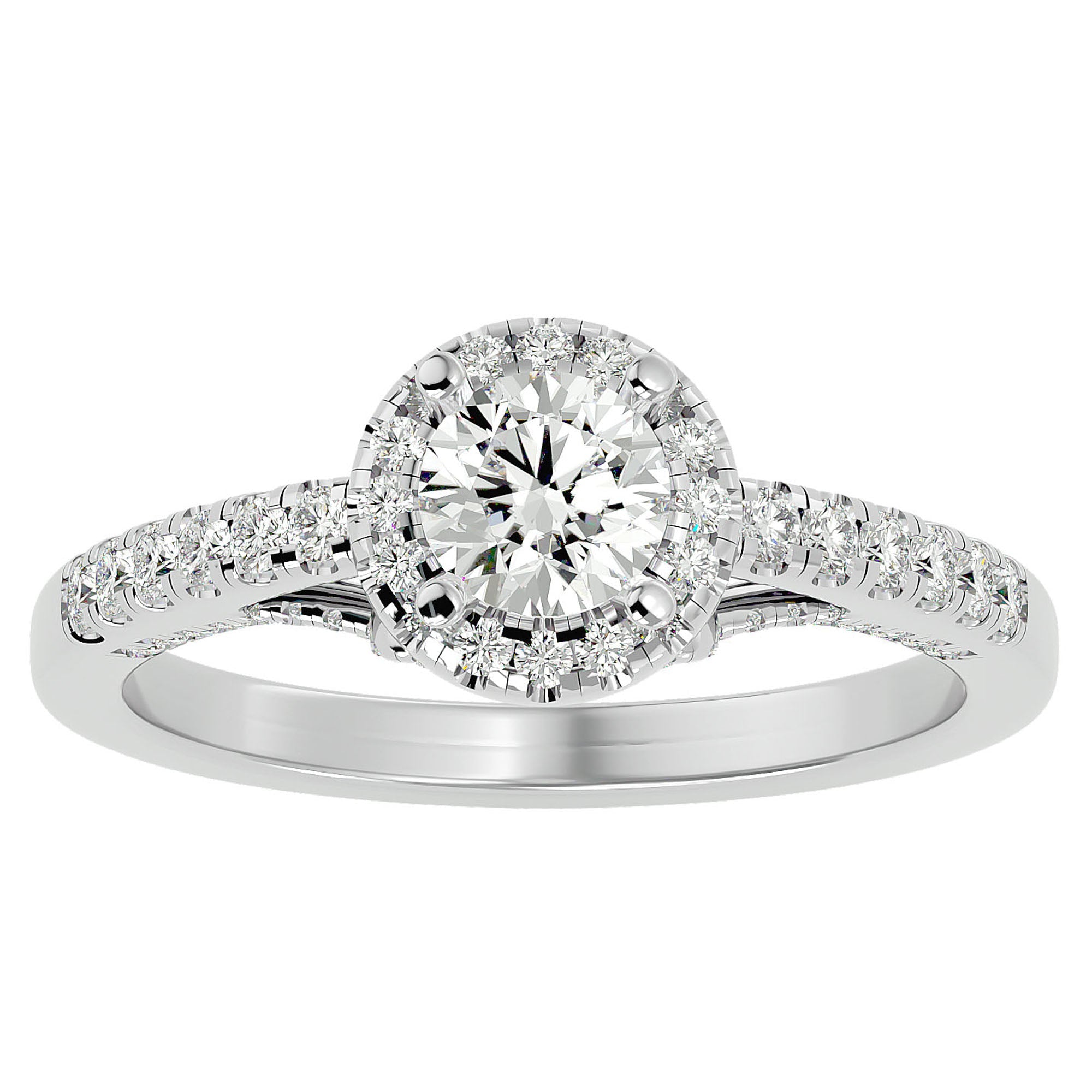 Inel de Logodnă Radiance cu Diamante Naturale Halo Pavé de 0.98 ct din Platina - Castelo.ro