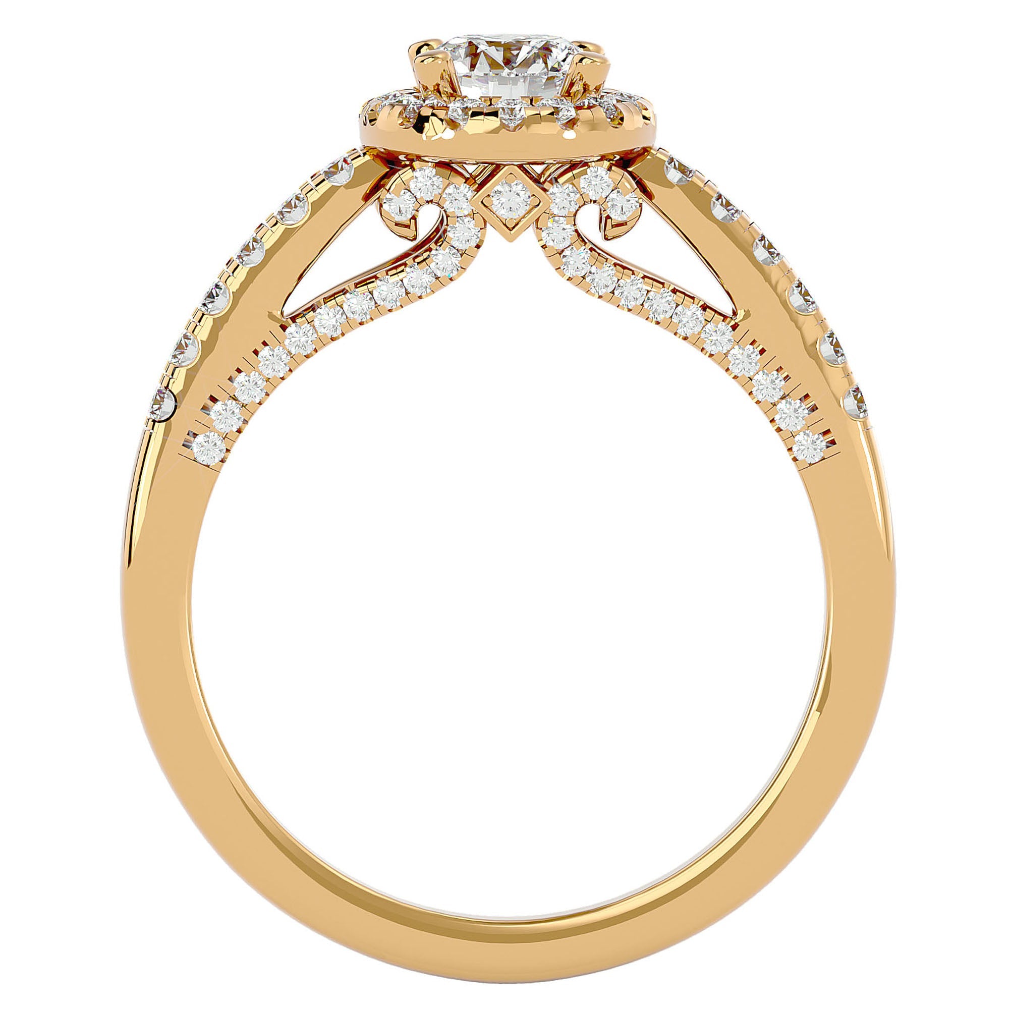 Inel de Logodnă Radiance cu Diamante Naturale Halo Pavé de 0.98 ct din 18k Aur Galben - Castelo.ro