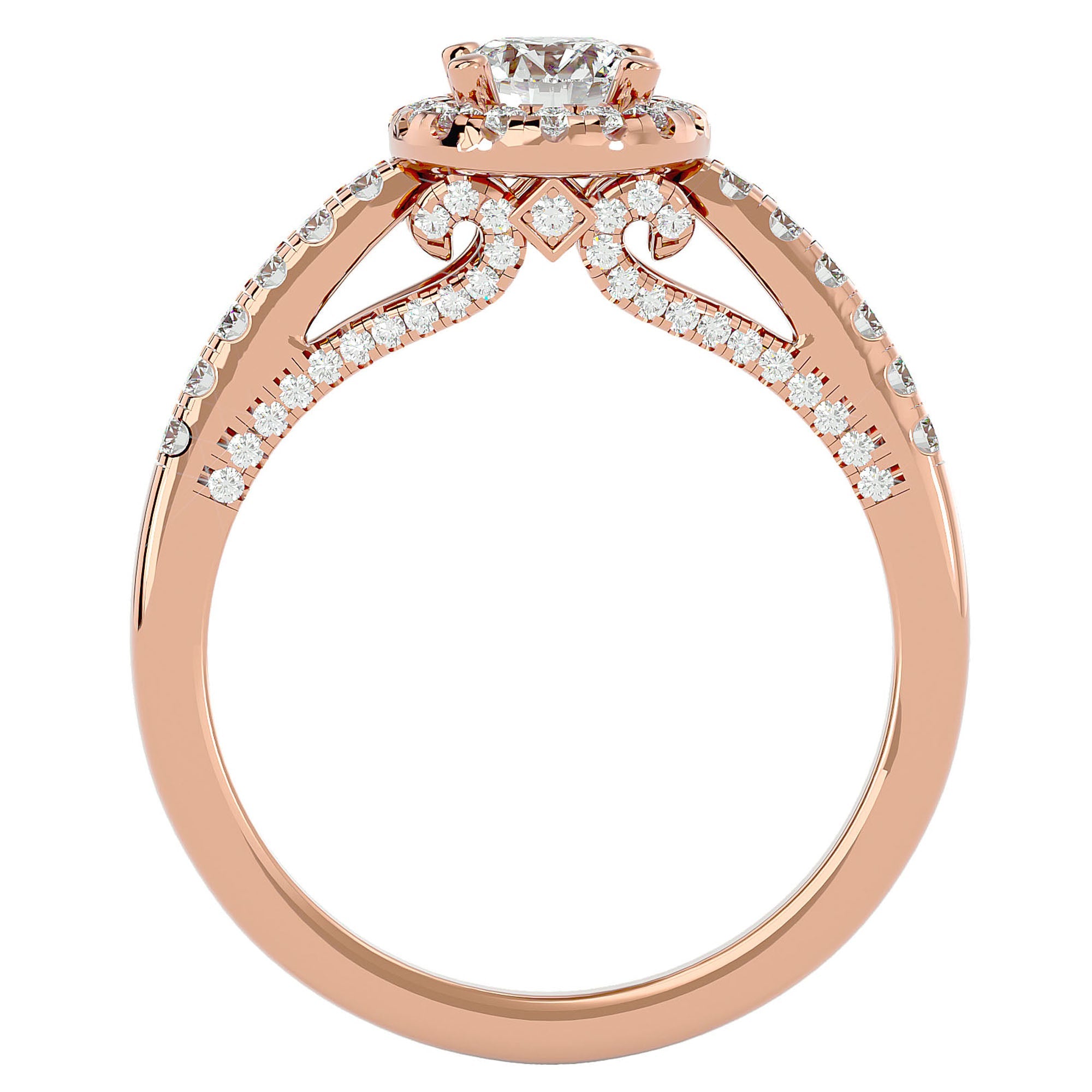 Inel de Logodnă Radiance cu Diamante Naturale Halo Pavé de 0.98 ct din 18k Aur Roz - Castelo.ro