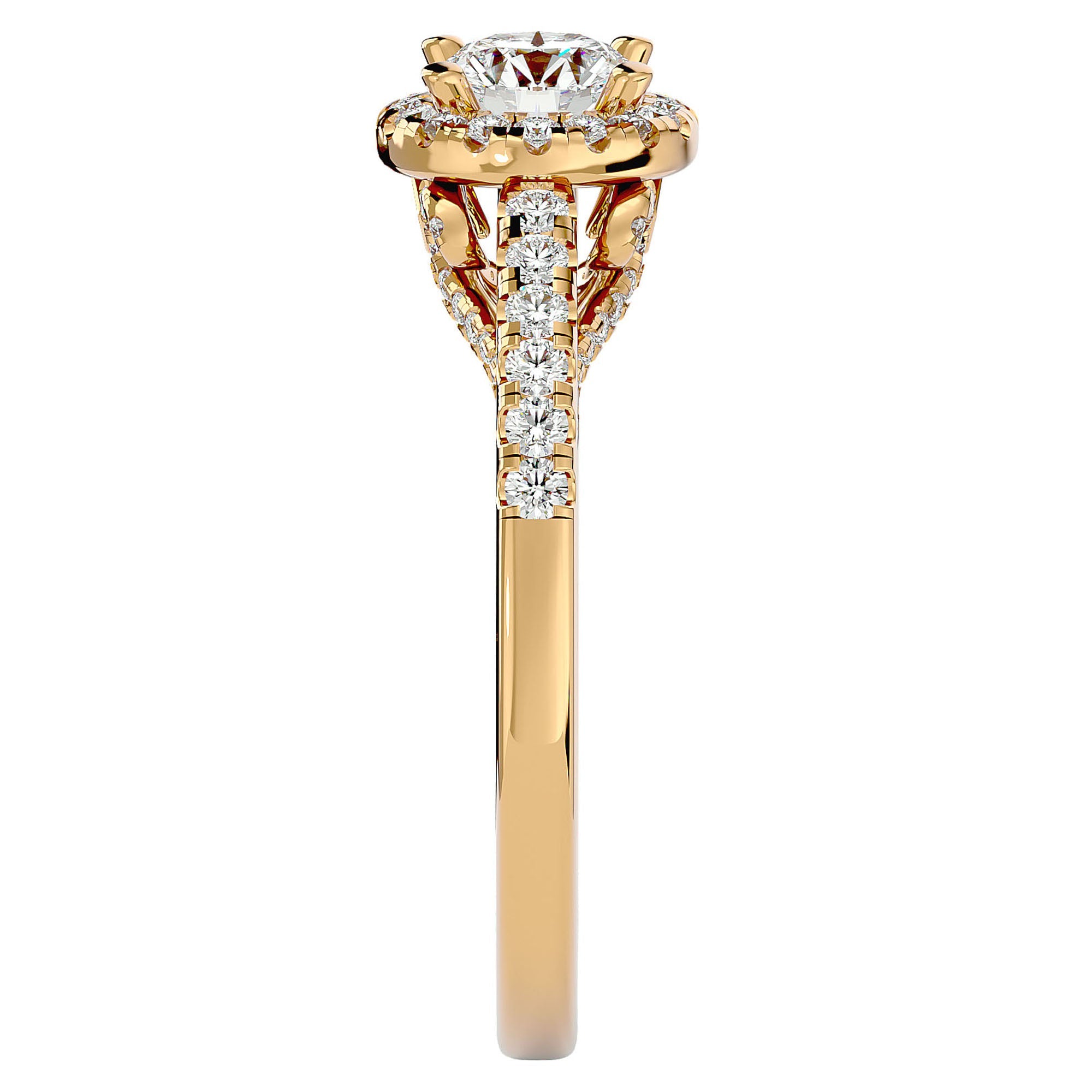 Inel de Logodnă Radiance cu Diamante Naturale Halo Pavé de 0.98 ct din 18k Aur Galben - Castelo.ro