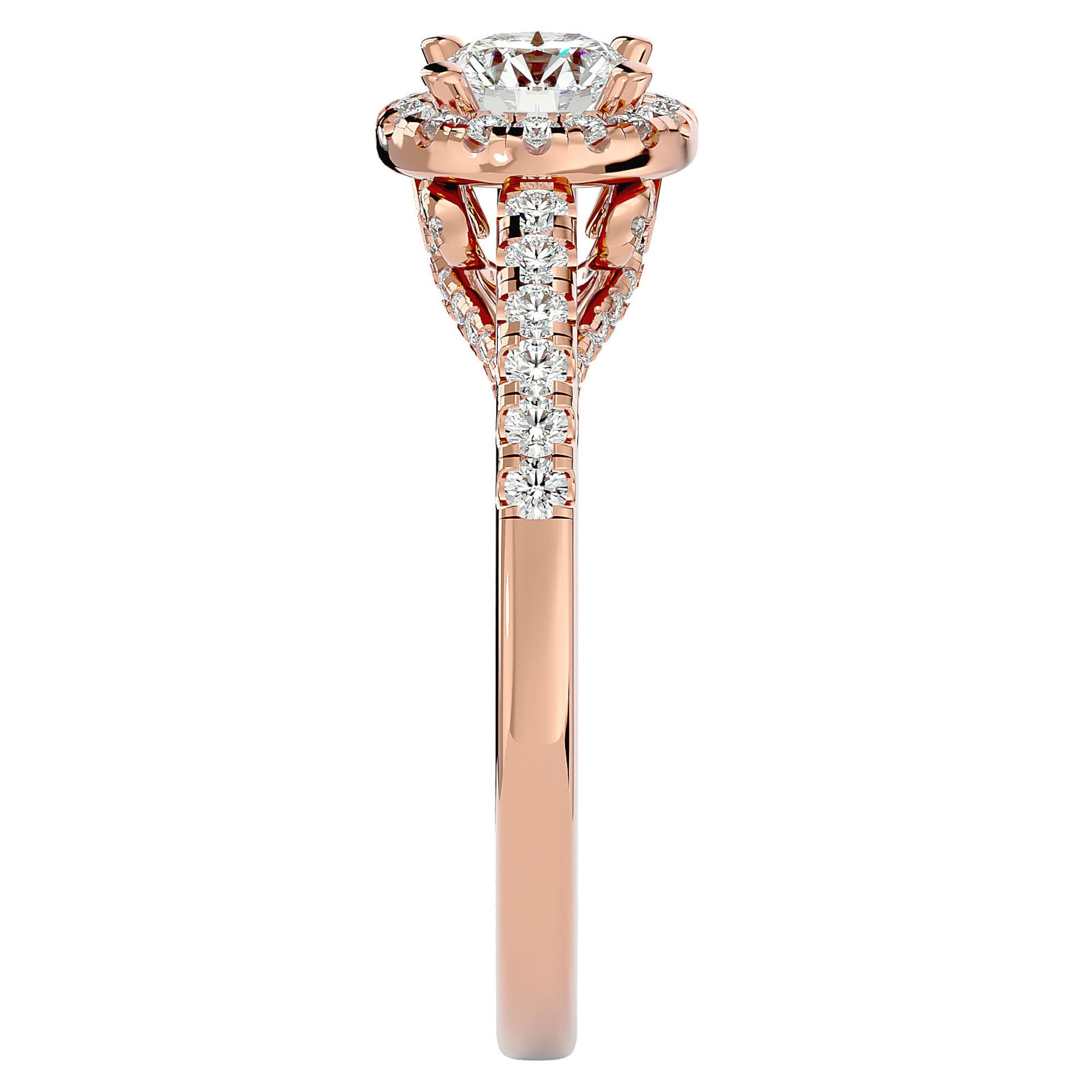 Inel de Logodnă Radiance cu Diamante Naturale Halo Pavé de 0.98 ct din 18k Aur Roz - Castelo.ro