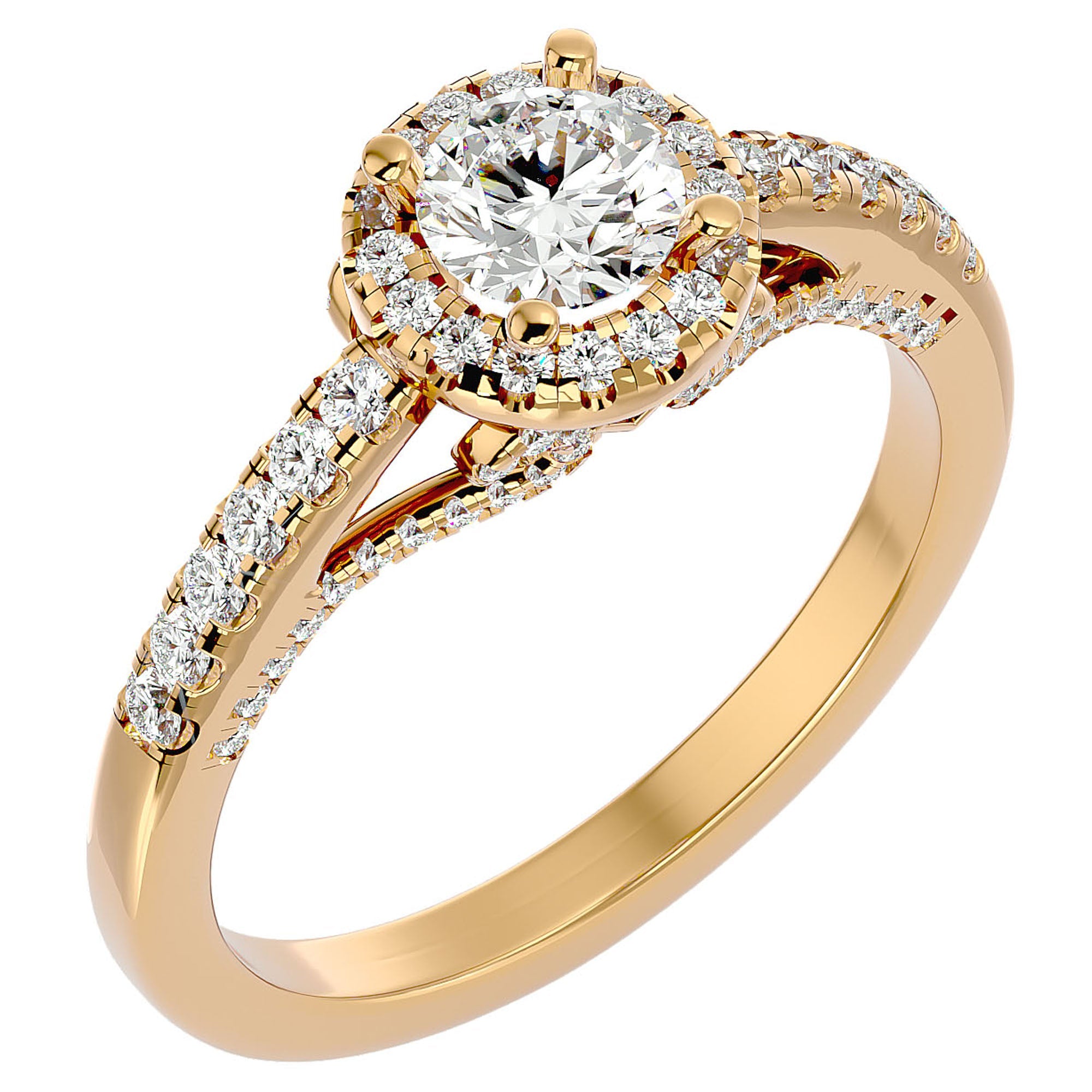 Inel de Logodnă Radiance cu Diamante Naturale Halo Pavé de 0.98 ct din 18k Aur Galben - Castelo.ro