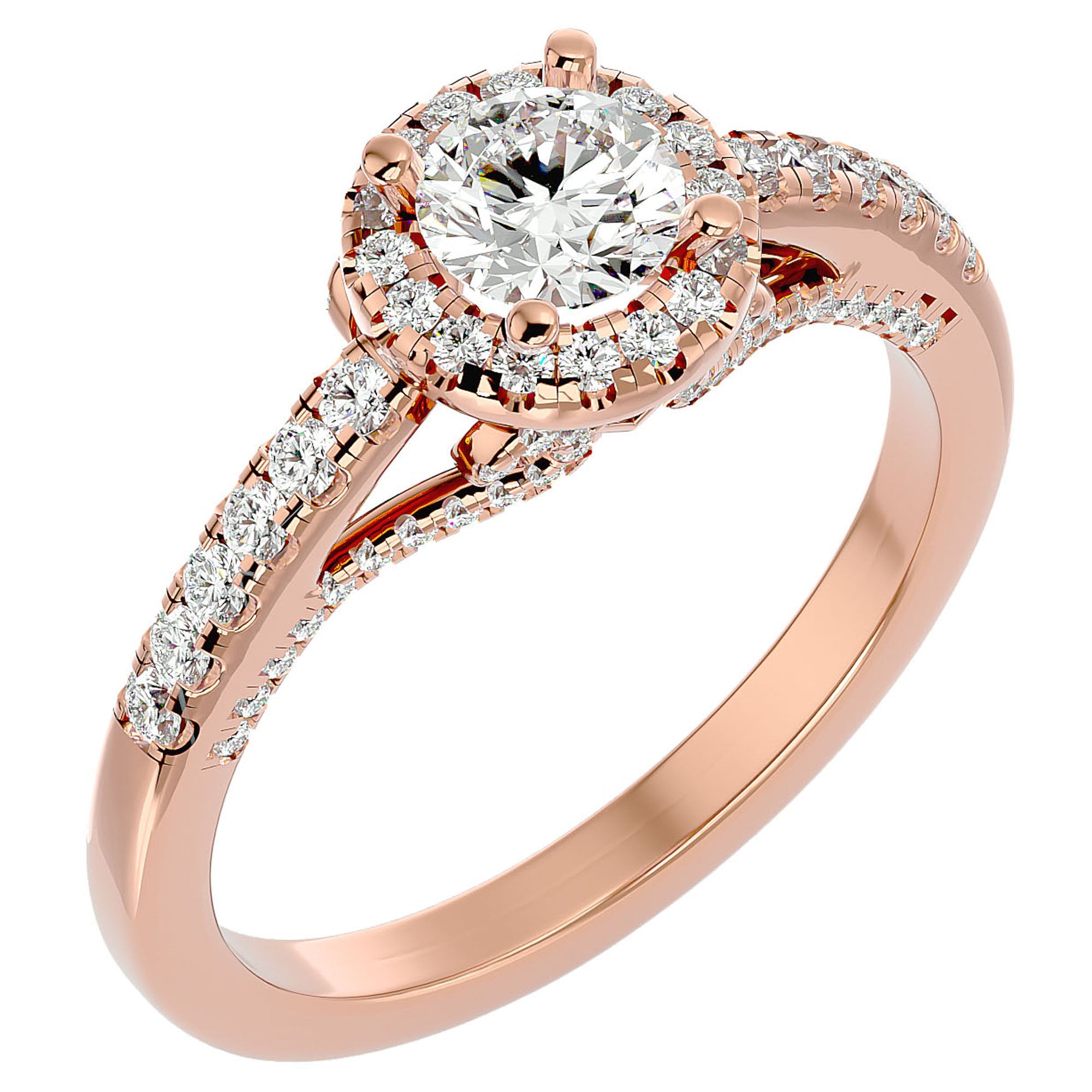 Inel de Logodnă Radiance cu Diamante Naturale Halo Pavé de 0.98 ct din 18k Aur Roz - Castelo.ro