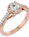 Inel de Logodnă Radiance cu Diamante Create în Laborator Halo Pavé de 0.98 ct din 18k Aur Roz - Castelo.ro